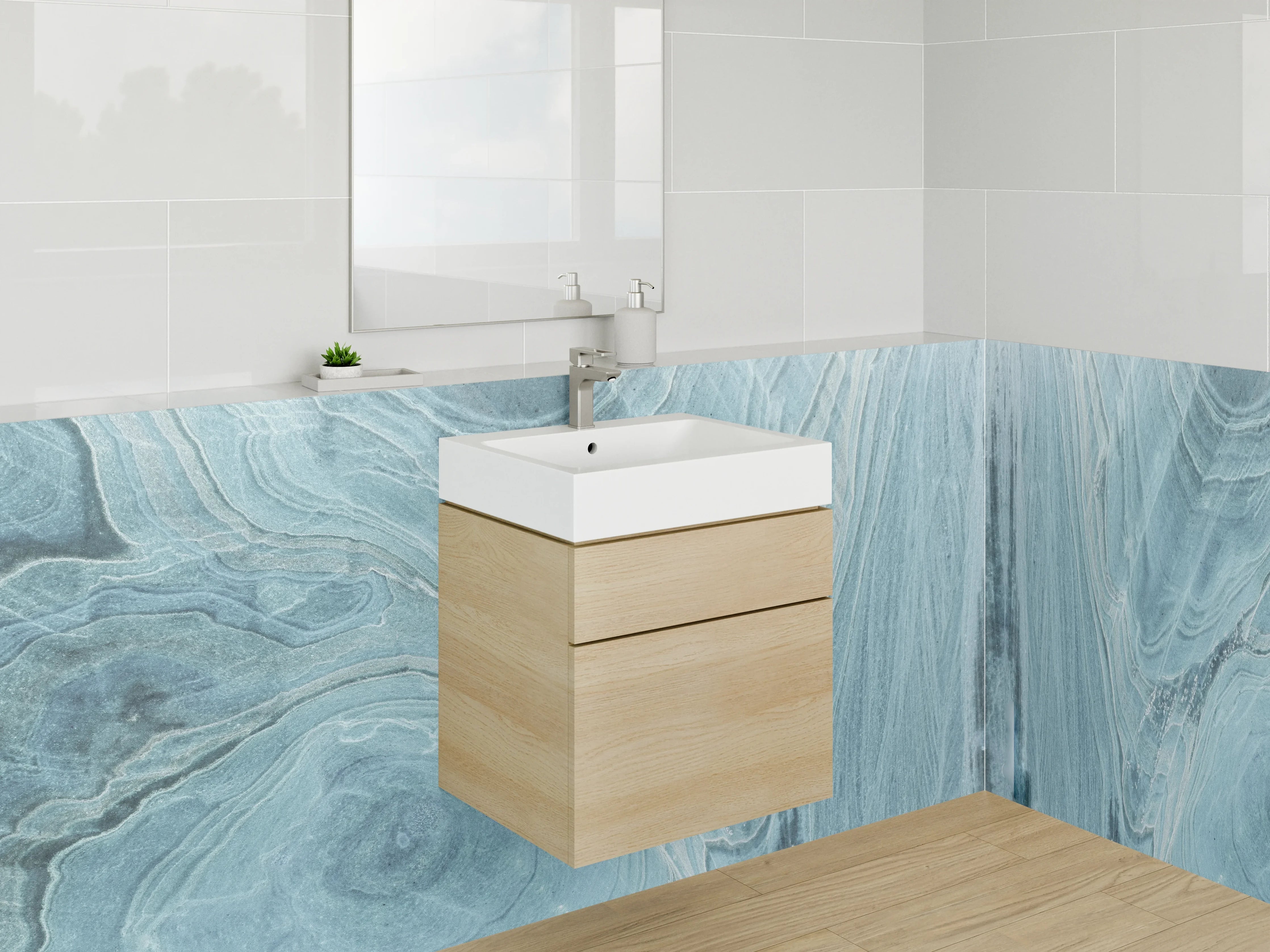 Waschbecken-Rückwand - Edler blauer Marmor Look