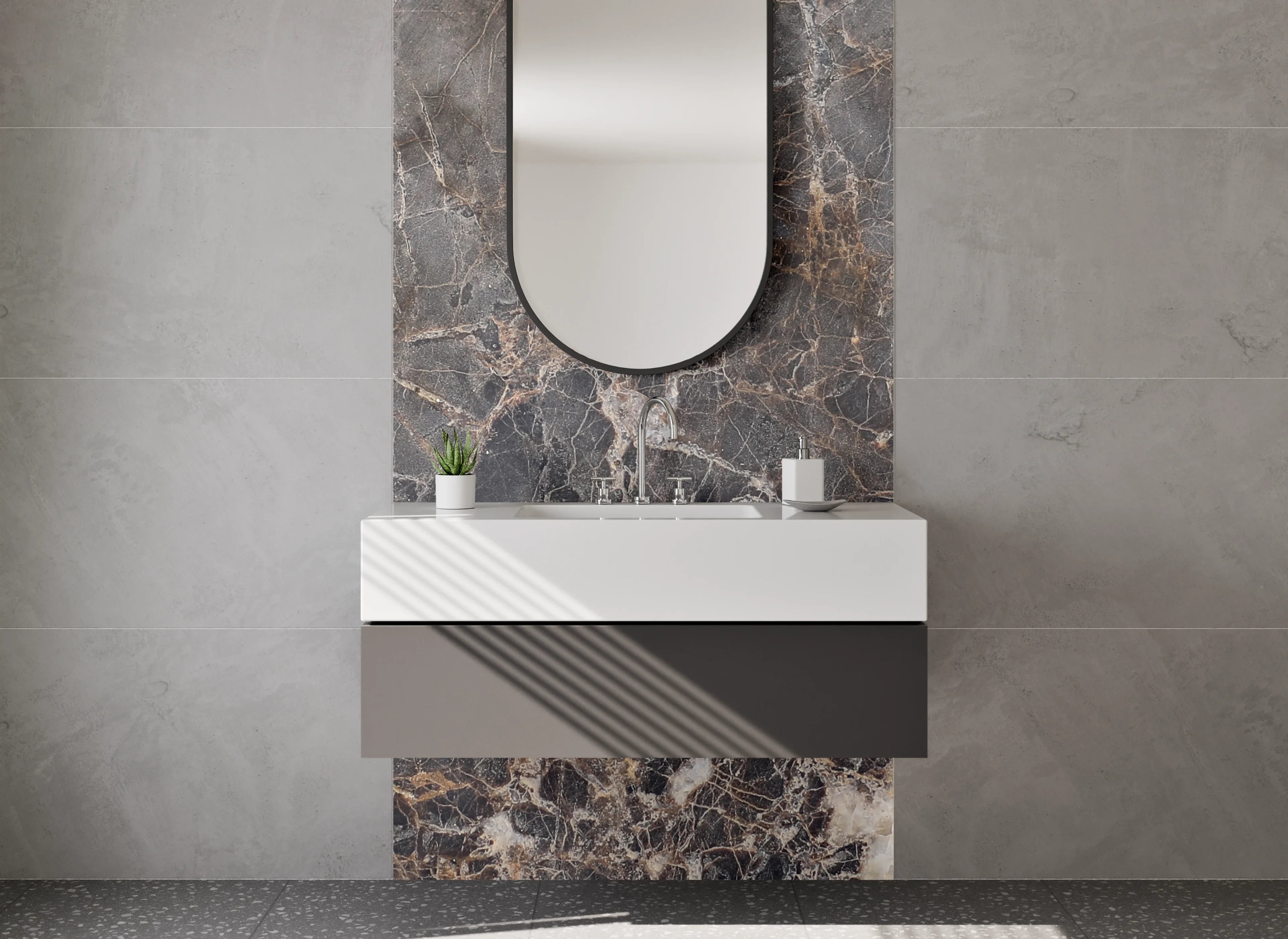 Waschbecken-Rückwand - Edler brauner Marmor-Look