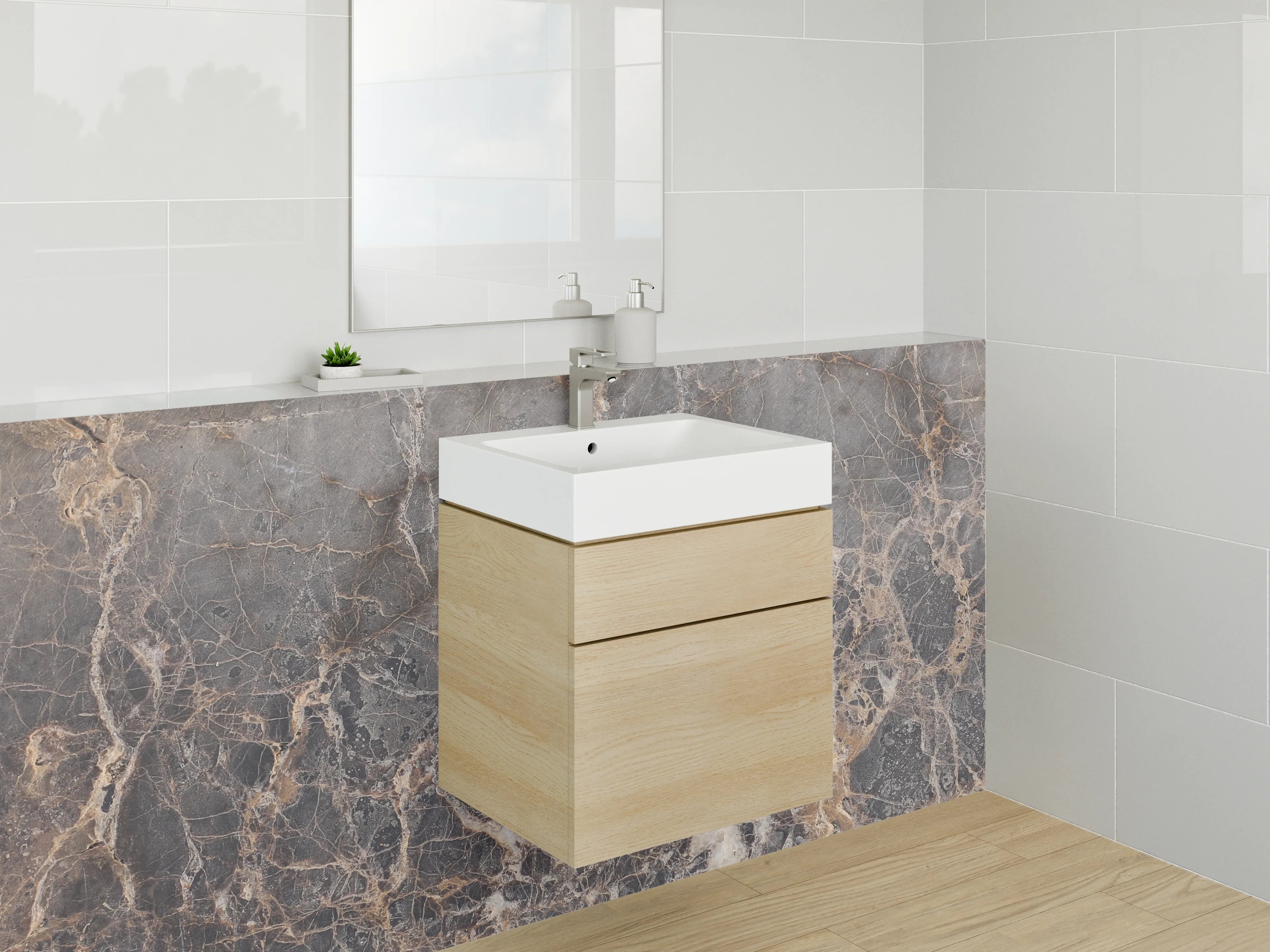 Waschbecken-Rückwand - Edler brauner Marmor-Look