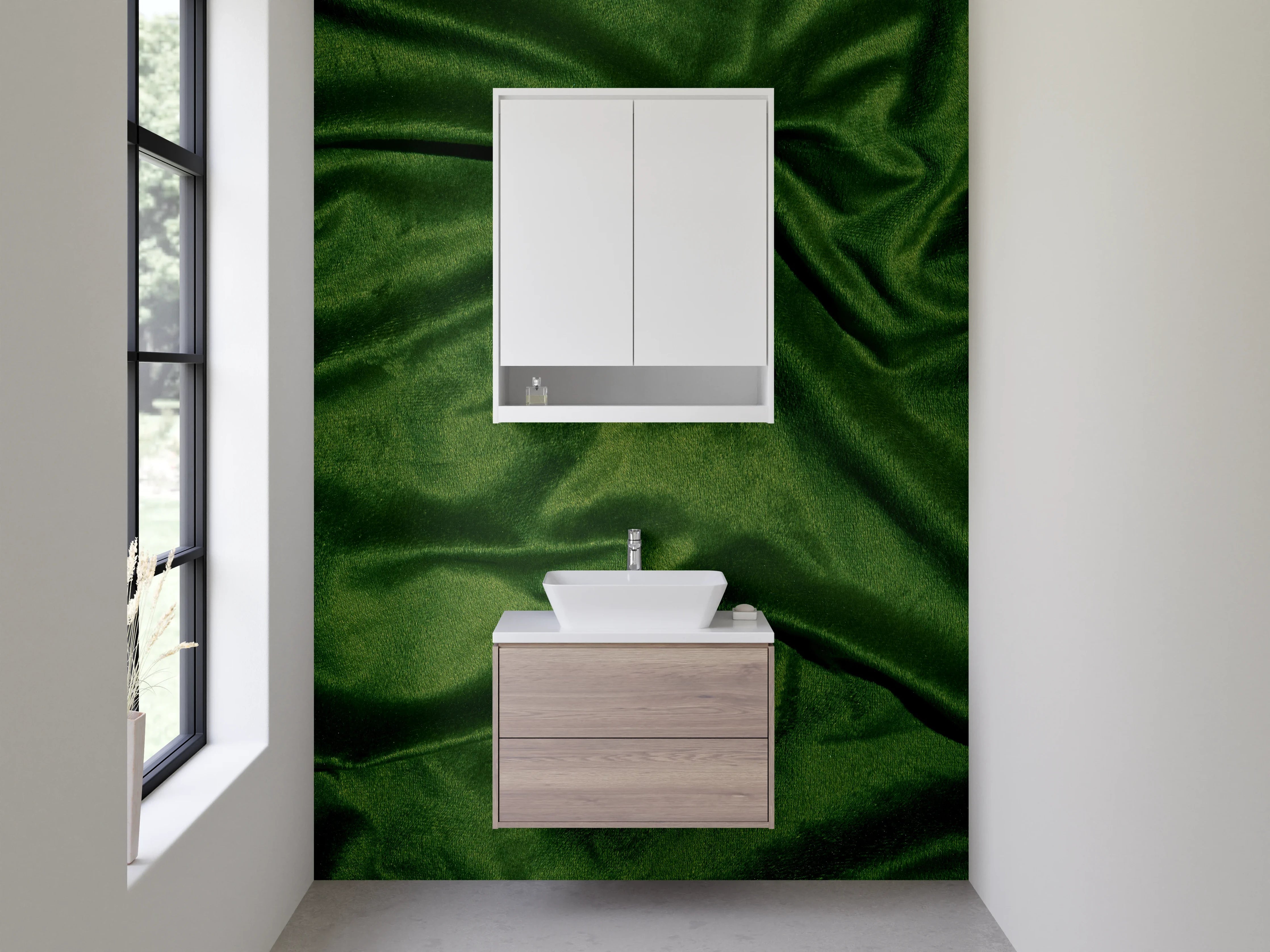Waschbecken-Rückwand - Edler grüner Samt-Look