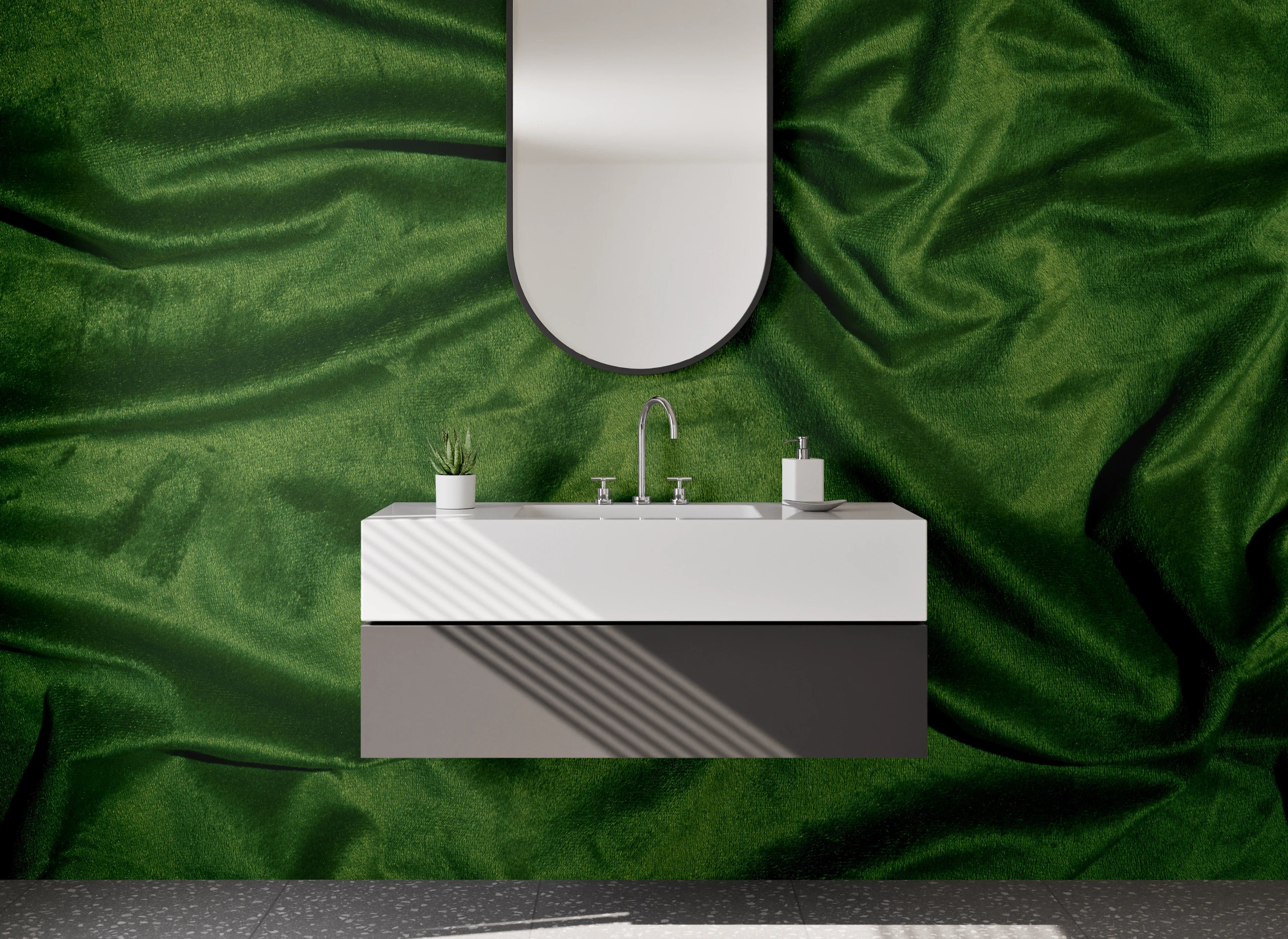 Waschbecken-Rückwand - Edler grüner Samt-Look