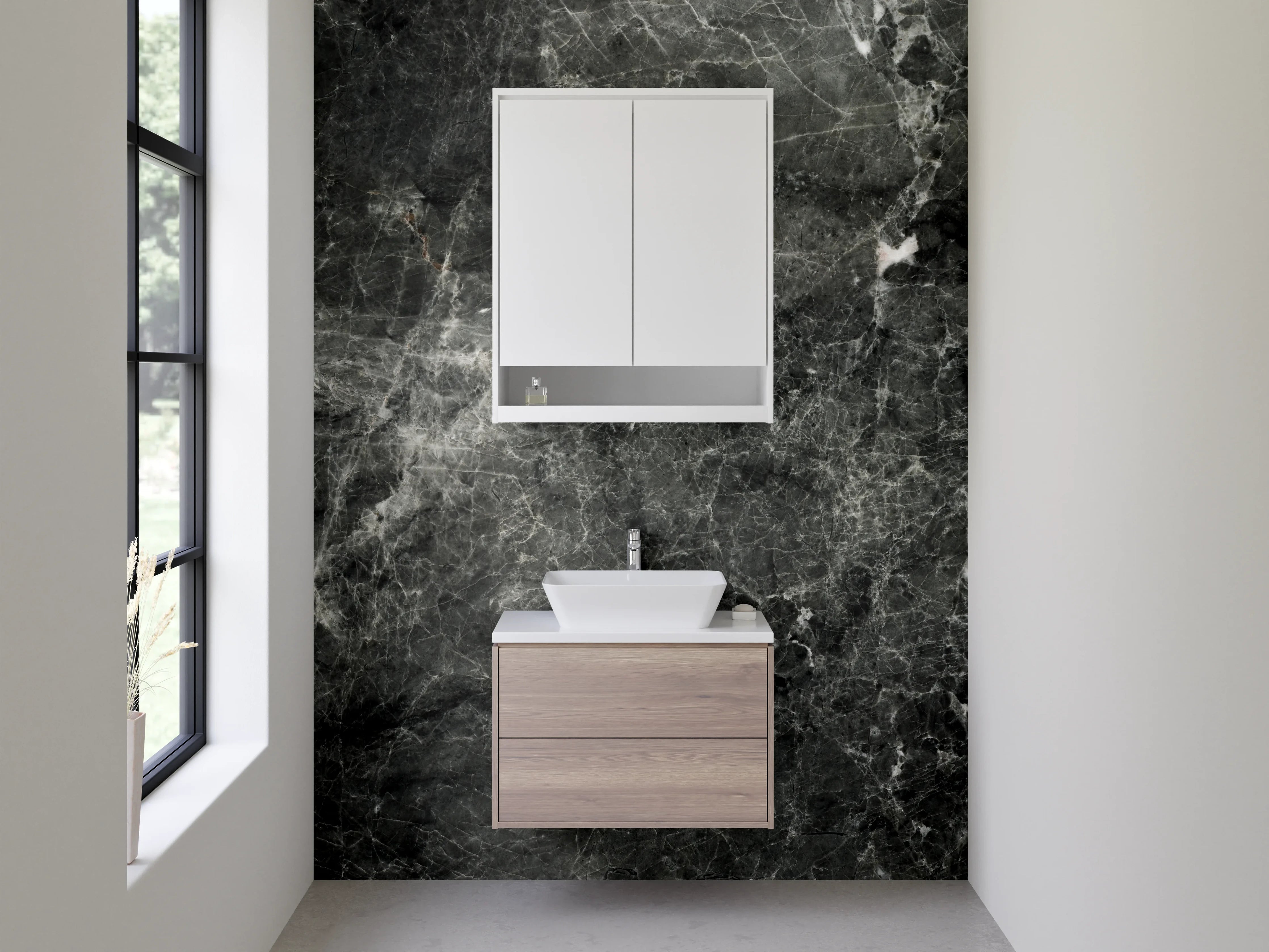 Waschbecken-Rückwand - Edler schwarzer Marmor-Look