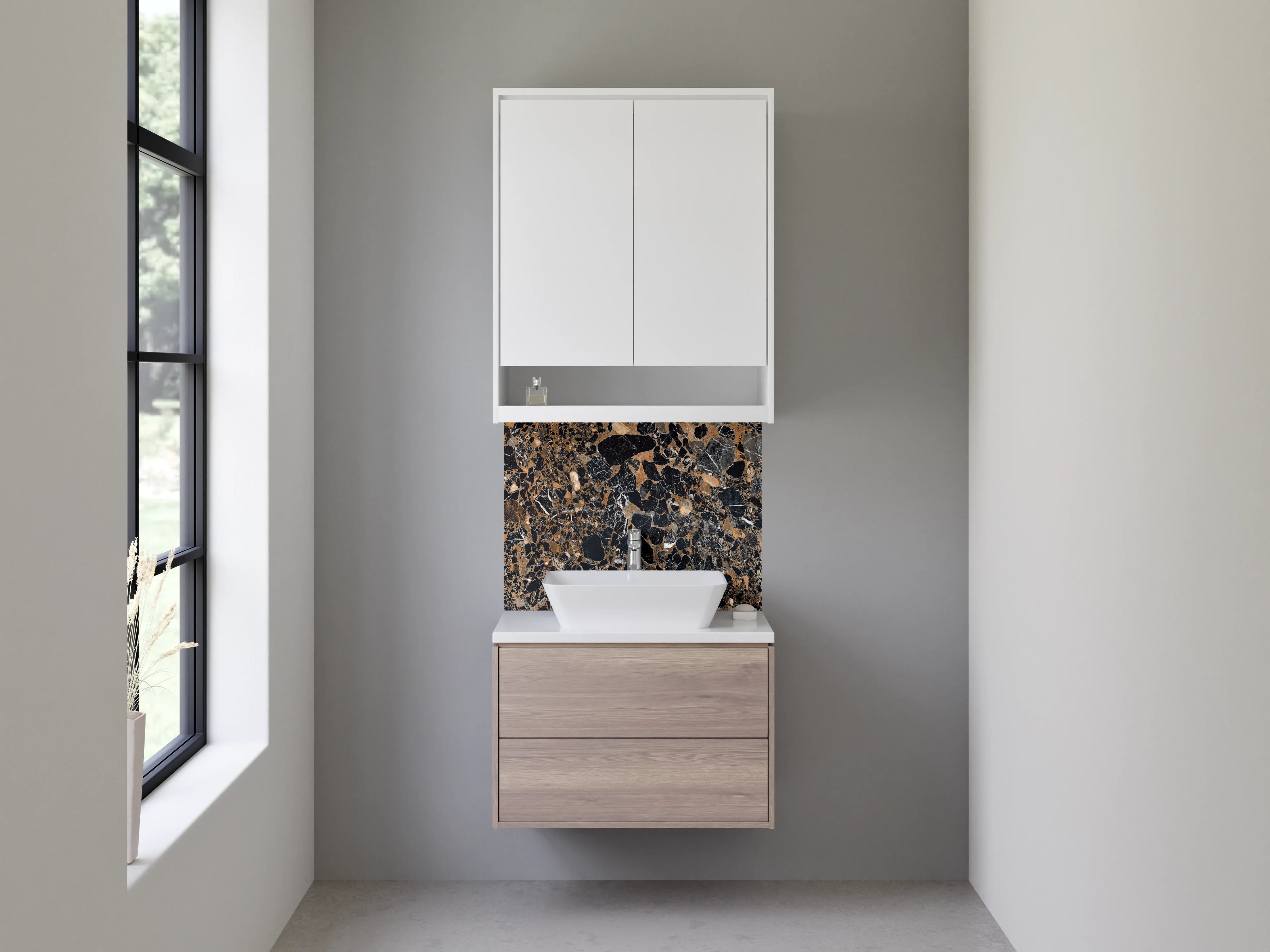 Waschbecken-Rückwand - Edler schwarzer Marmor mit braunen Adern