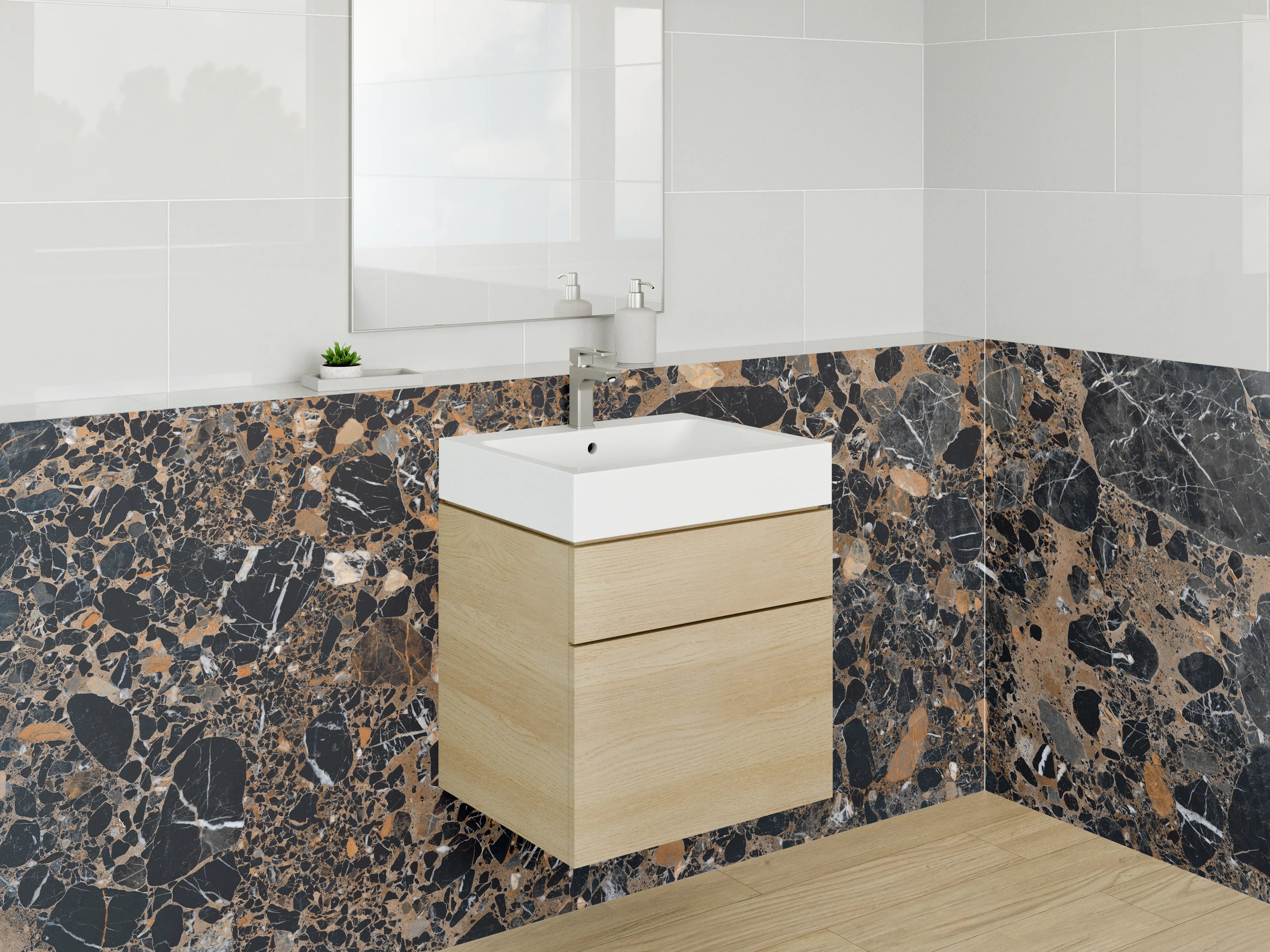 Waschbecken-Rückwand - Edler schwarzer Marmor mit braunen Adern