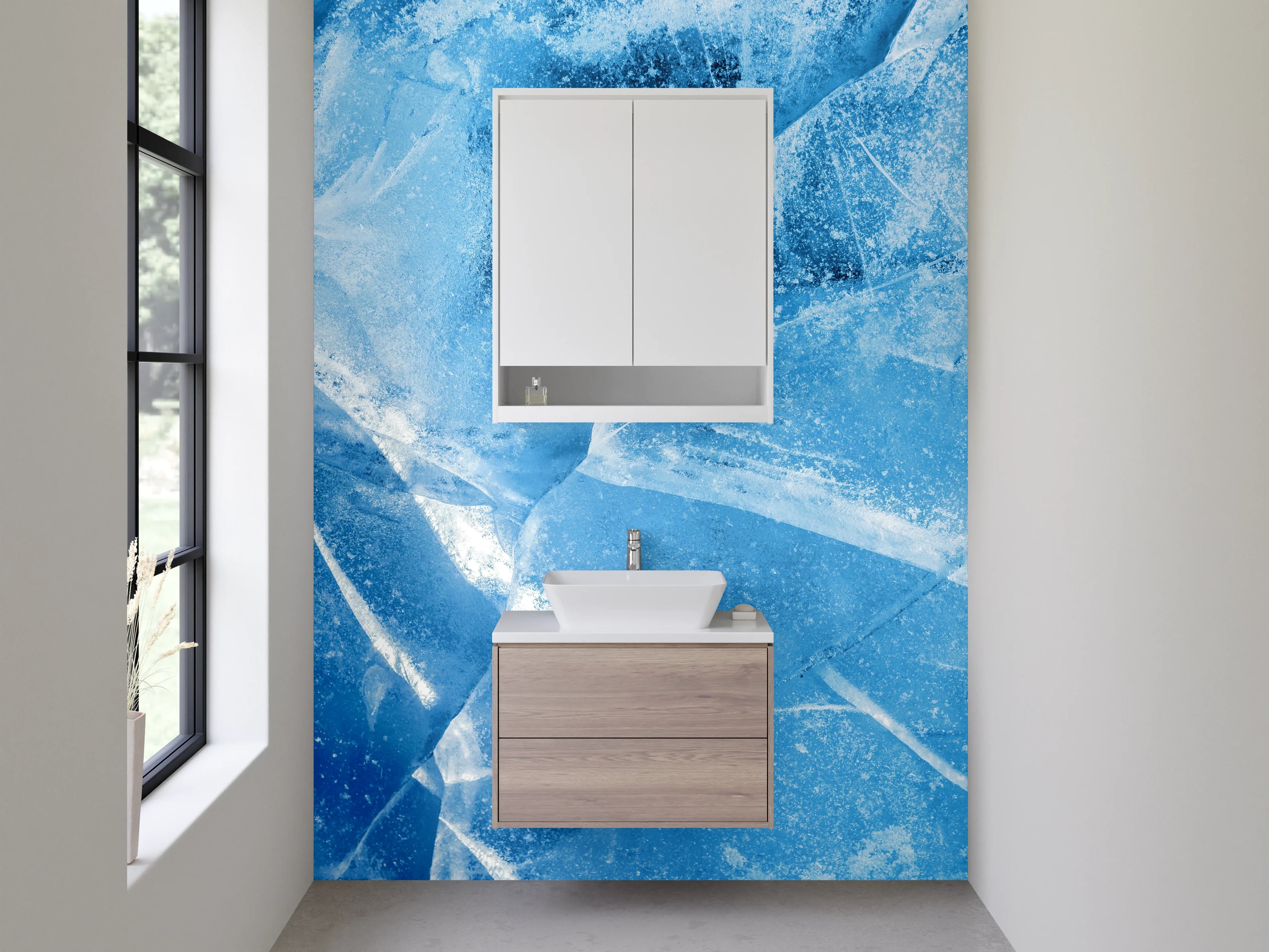 Waschbecken-Rückwand - Eisstruktur Blautöne Wandbild
