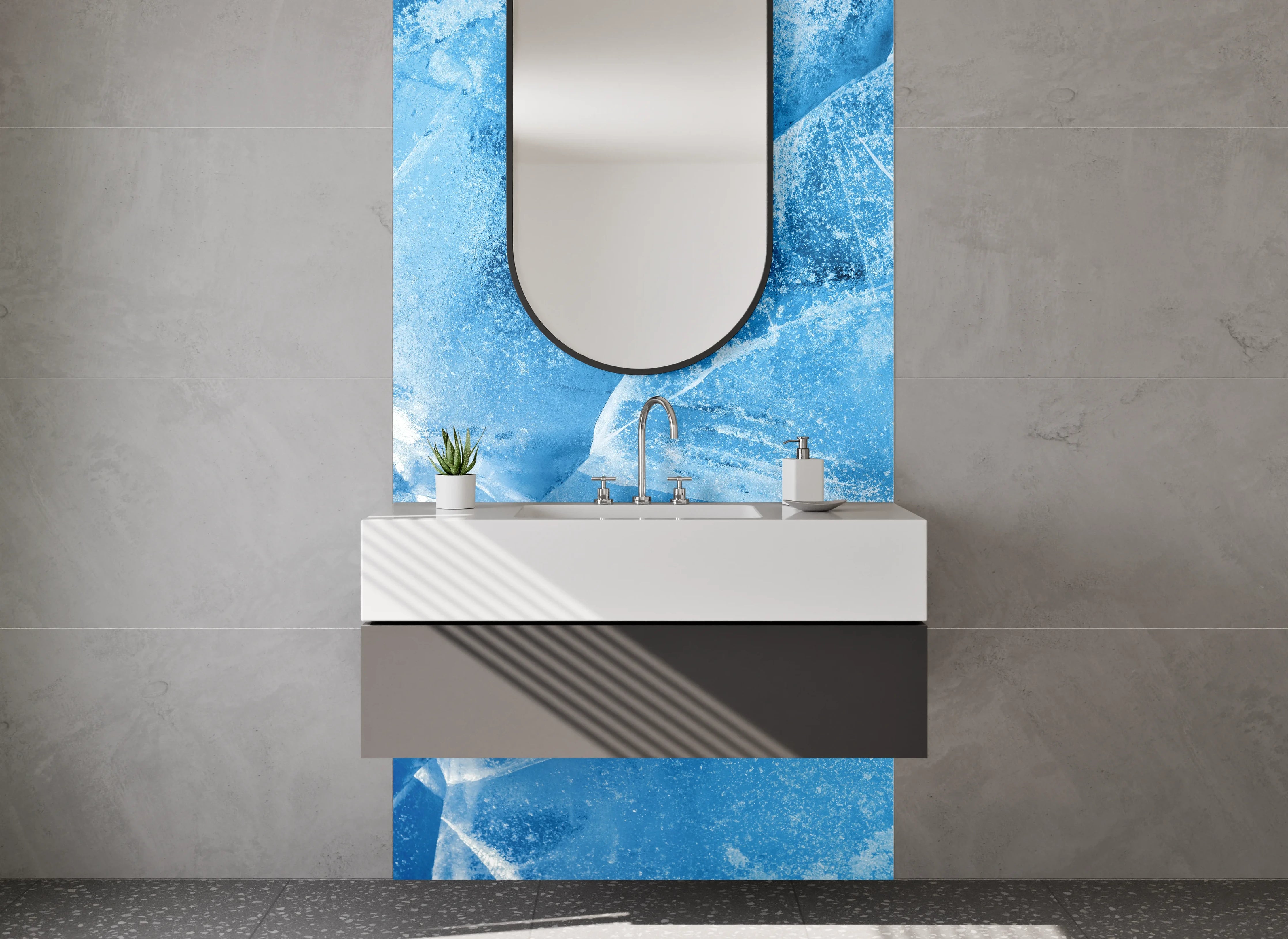 Waschbecken-Rückwand - Eisstruktur Blautöne Wandbild