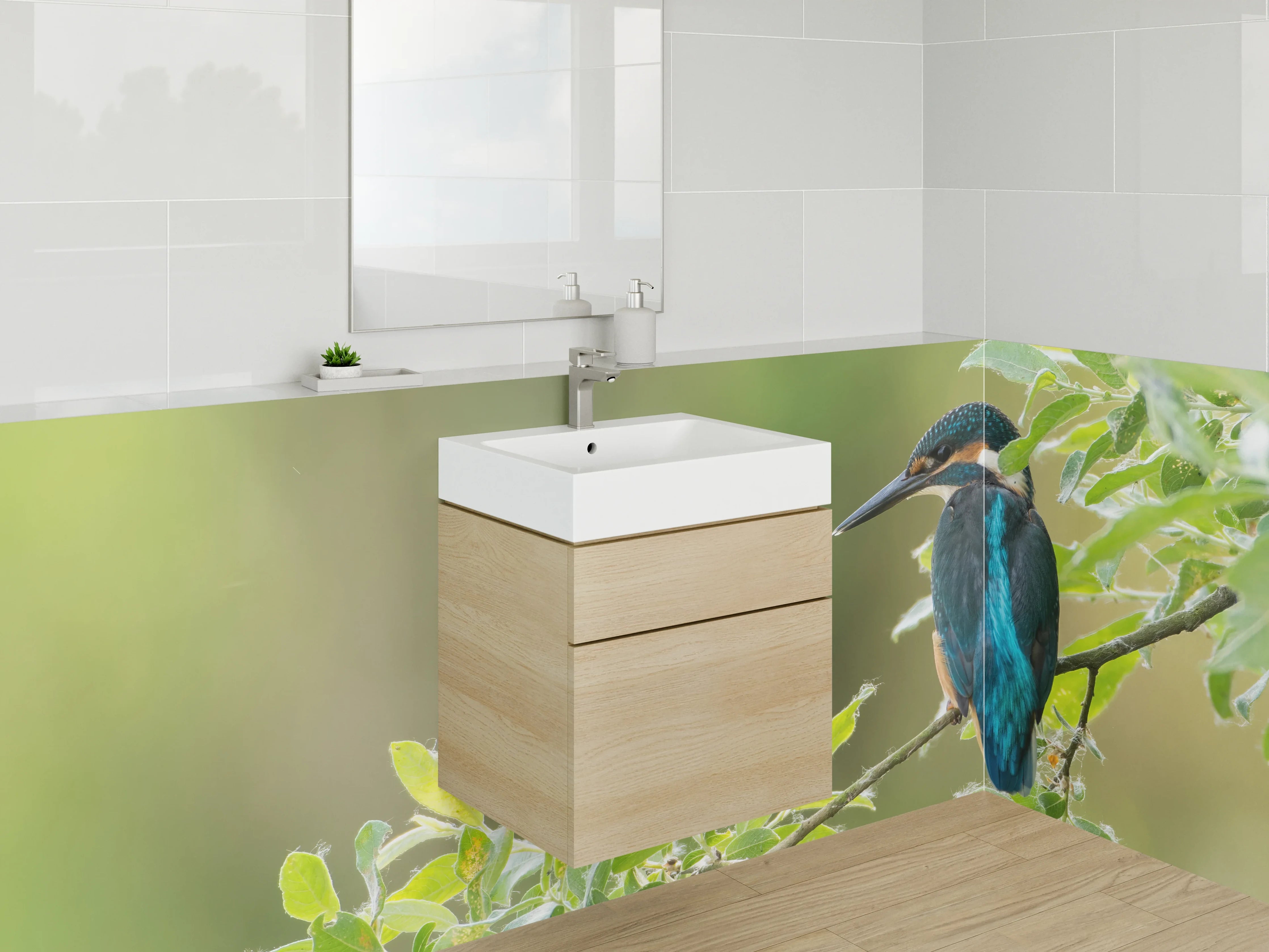 Waschbecken-Rückwand - Eisvogel auf Ast – Naturfotografie