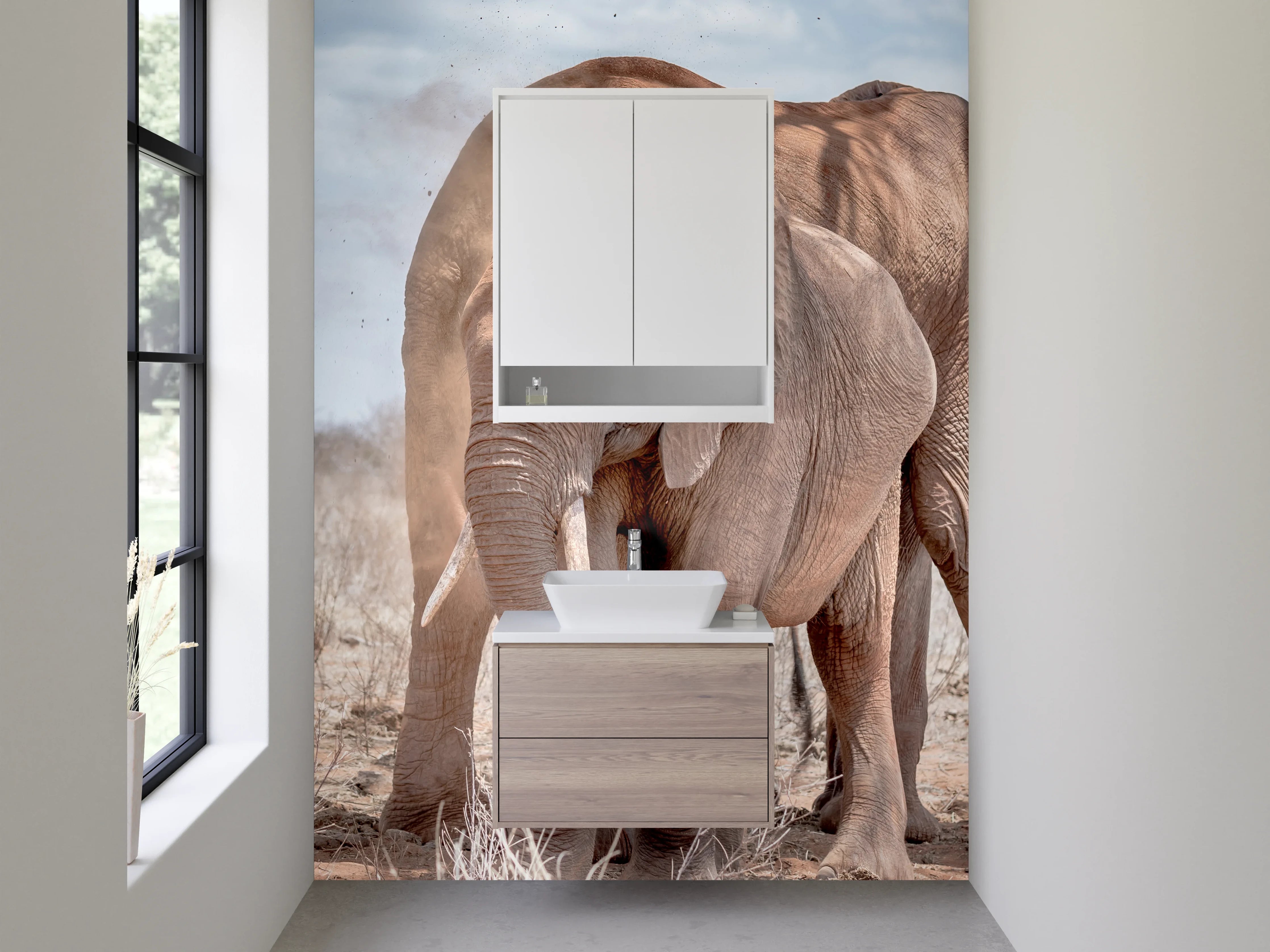 Waschbecken-Rückwand - Elefanten in der Savanne – Naturmotiv