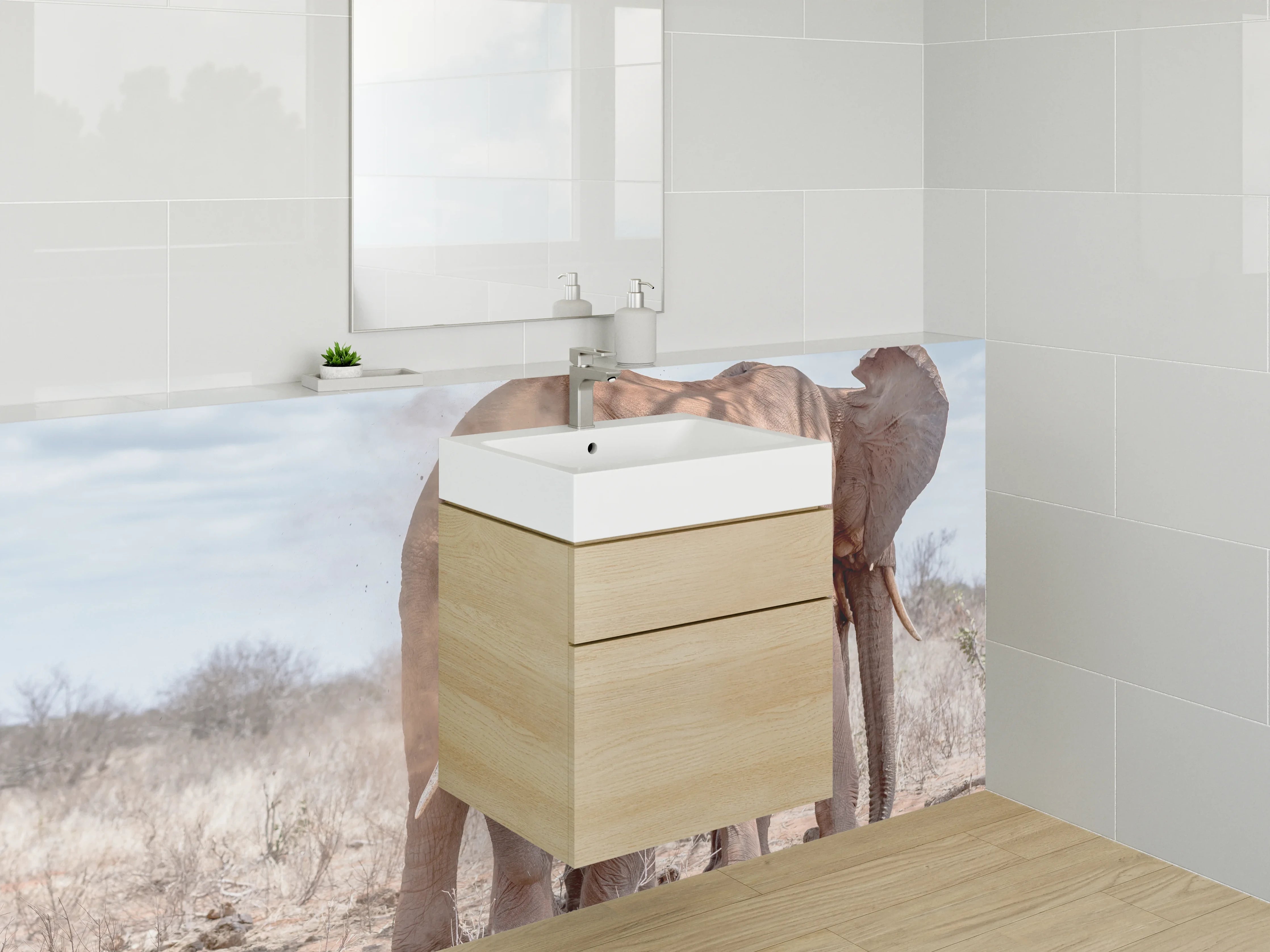 Waschbecken-Rückwand - Elefanten in der Savanne – Naturmotiv