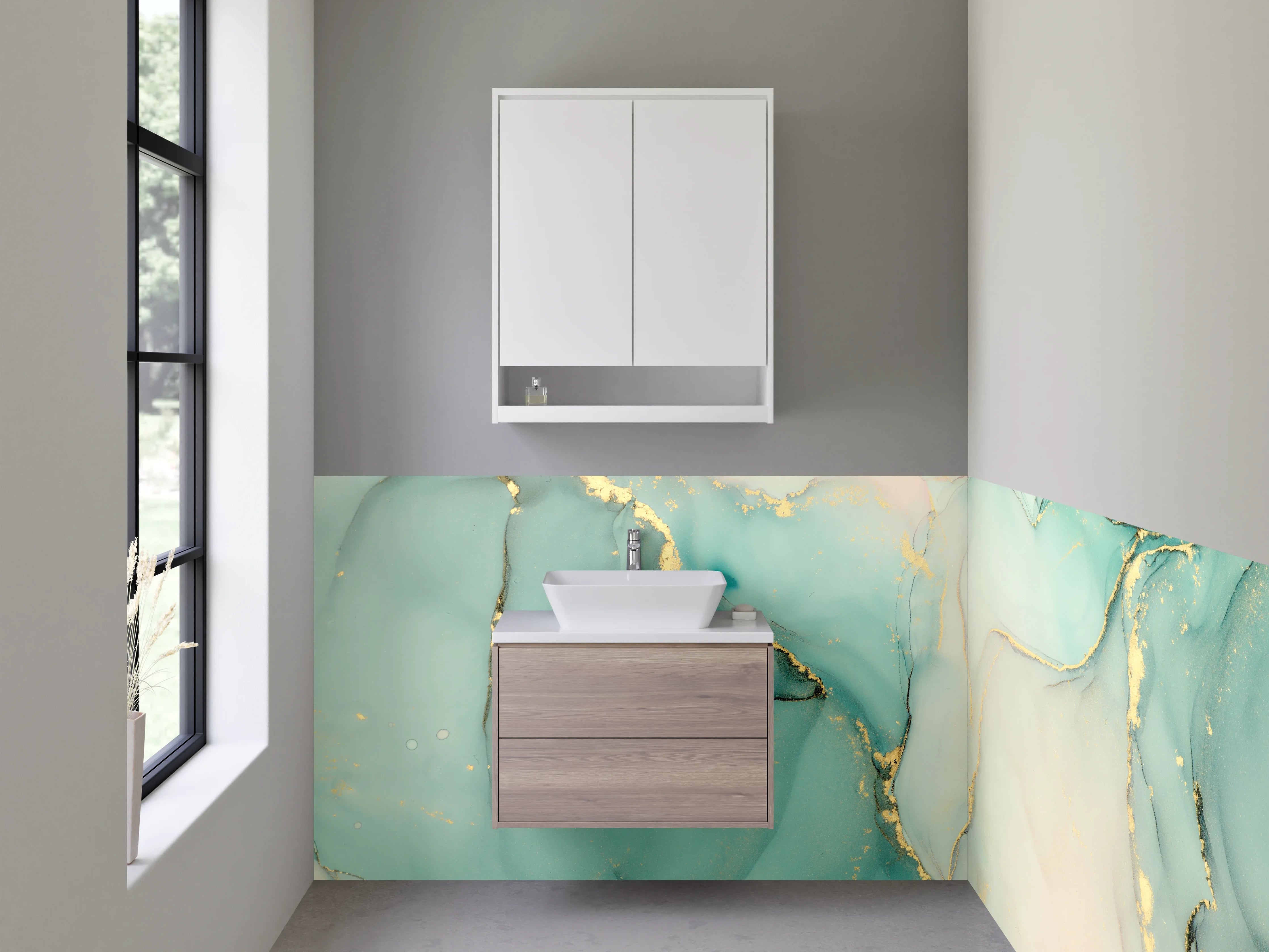 Waschbecken-Rückwand - Elegant Aquarell-Motiv in Pastellfarben