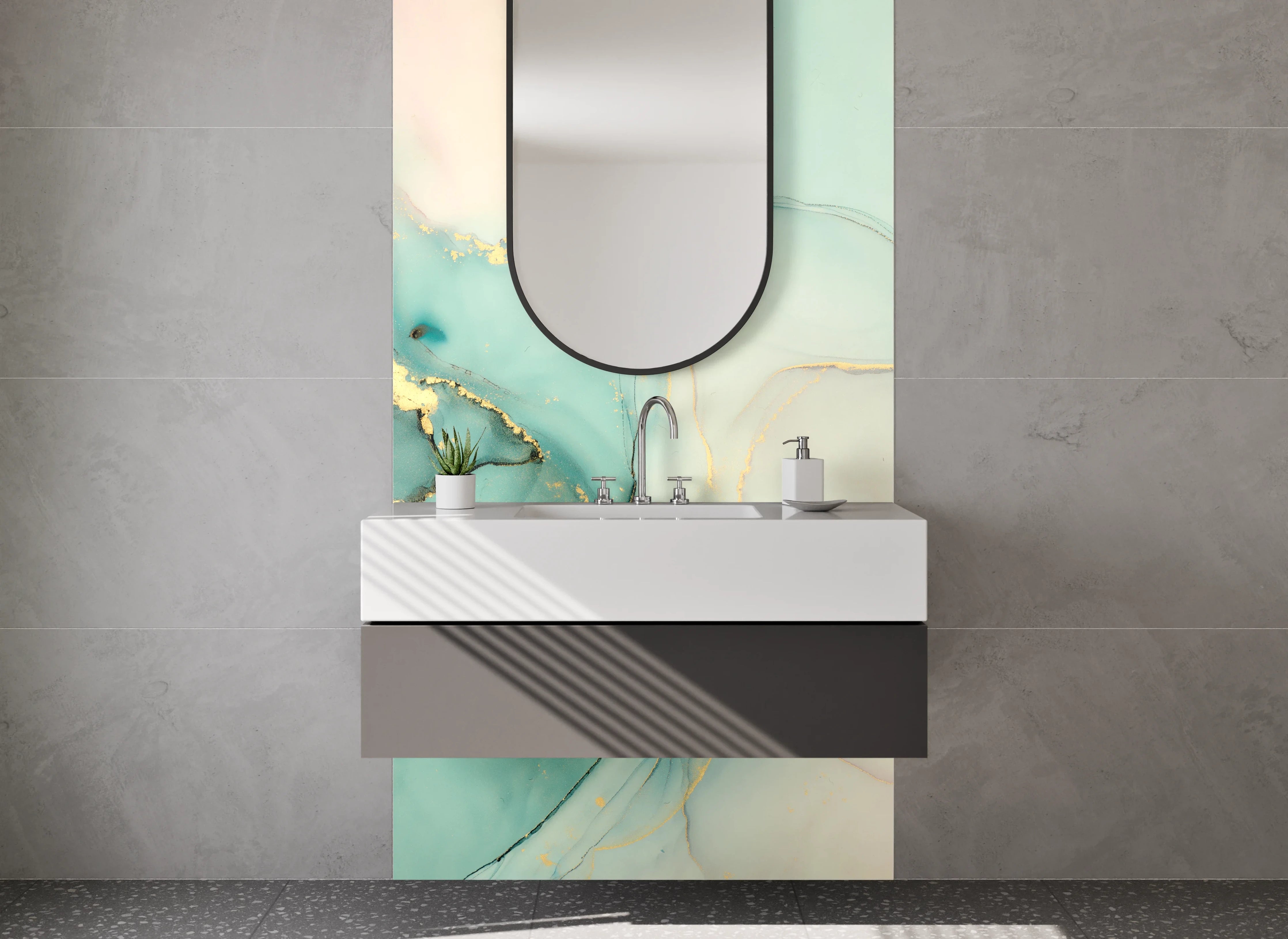 Waschbecken-Rückwand - Elegant Aquarell-Motiv in Pastellfarben