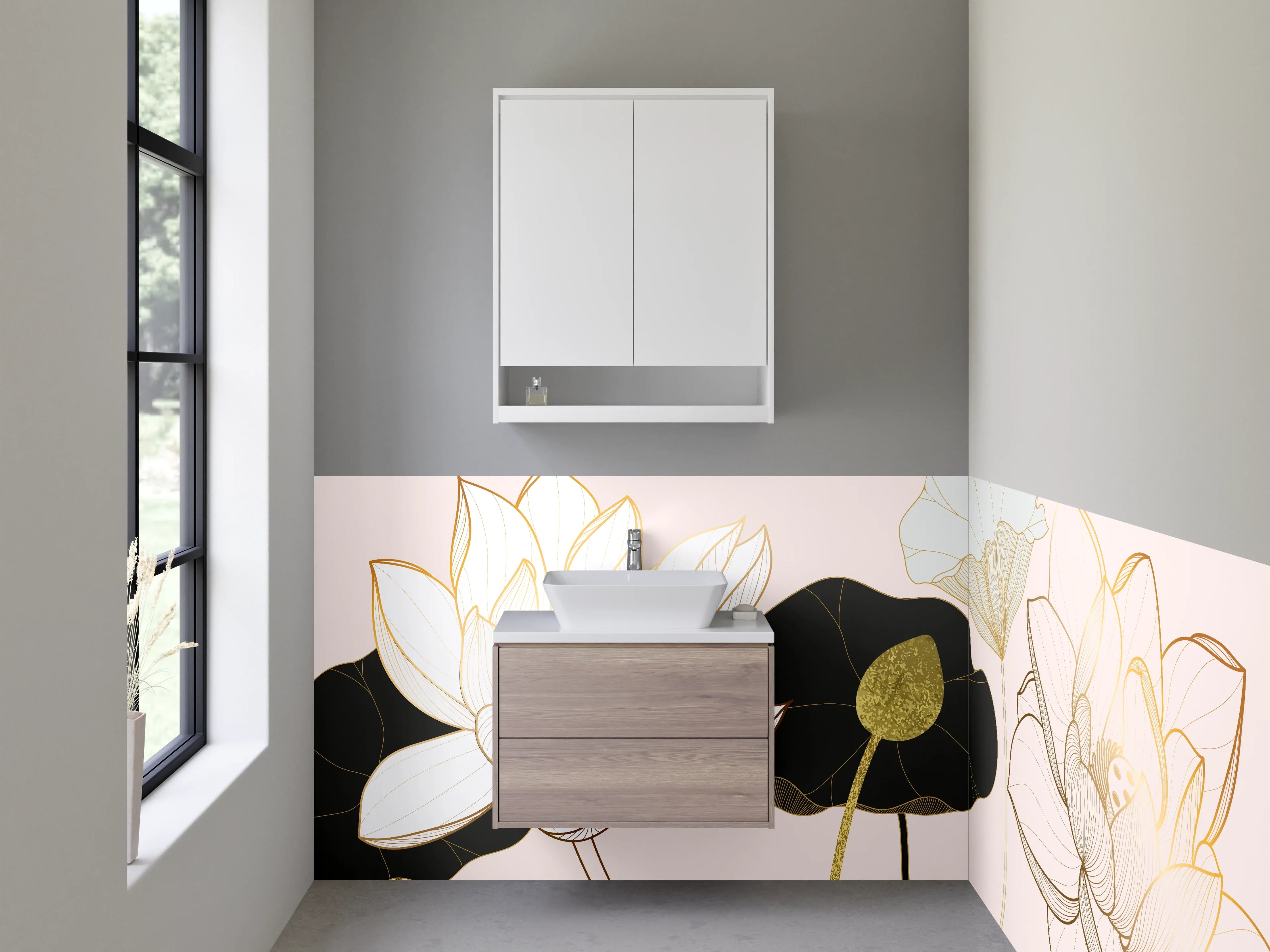 Waschbecken-Rückwand - Elegant Blüten-Design in Sanften Pastelltönen