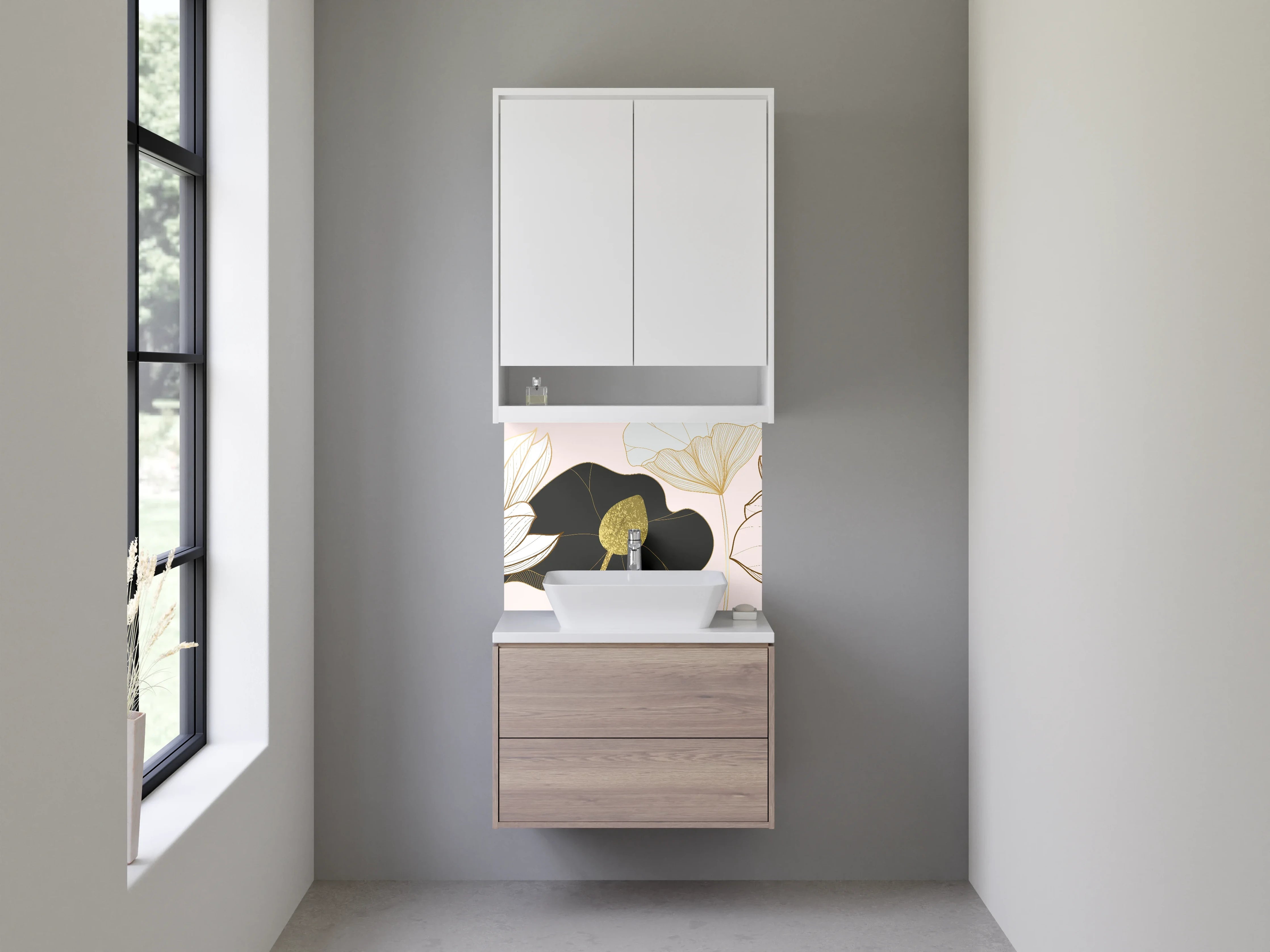 Waschbecken-Rückwand - Elegant Blüten-Design in Sanften Pastelltönen