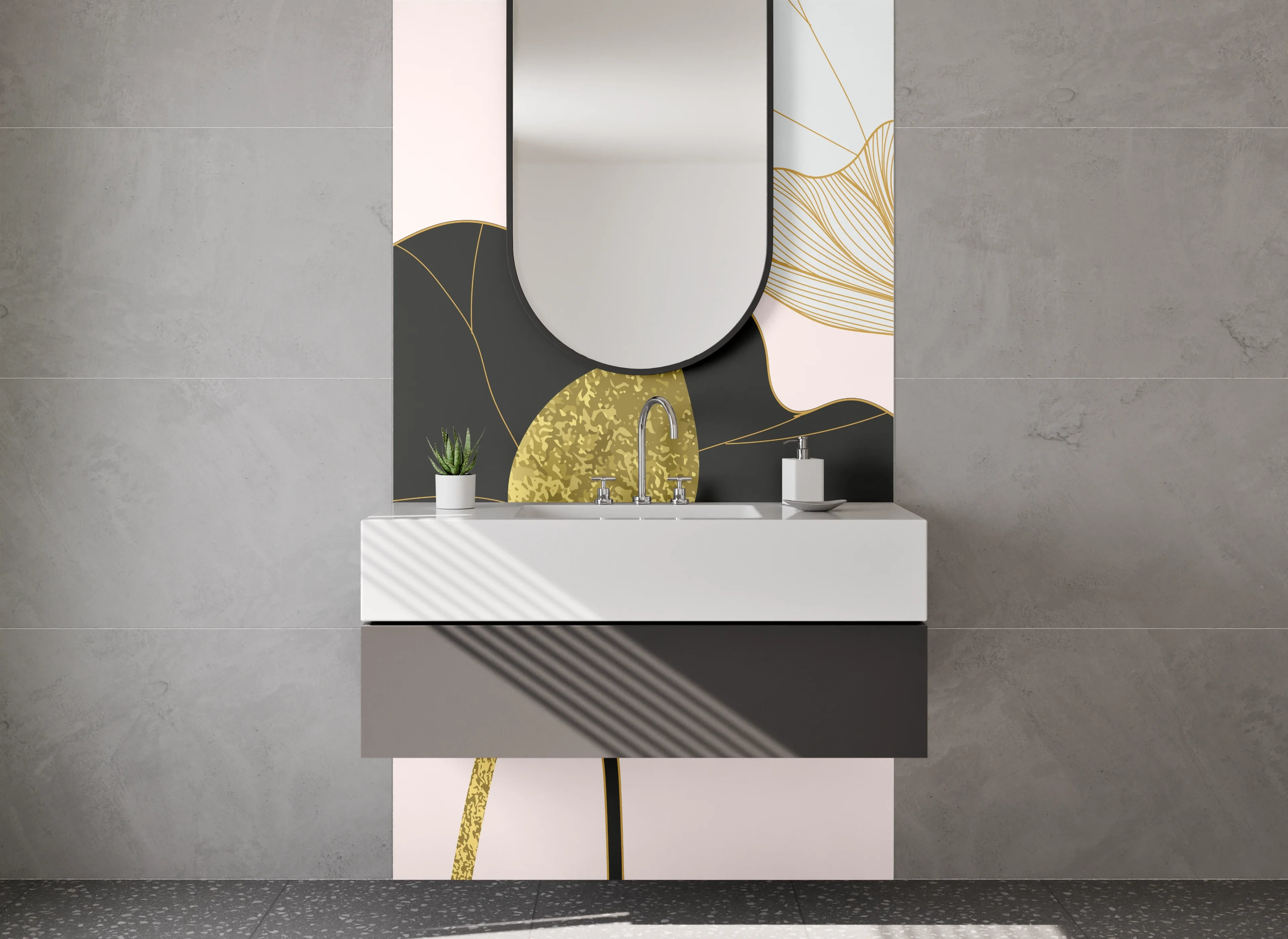 Waschbecken-Rückwand - Elegant Blüten-Design in Sanften Pastelltönen