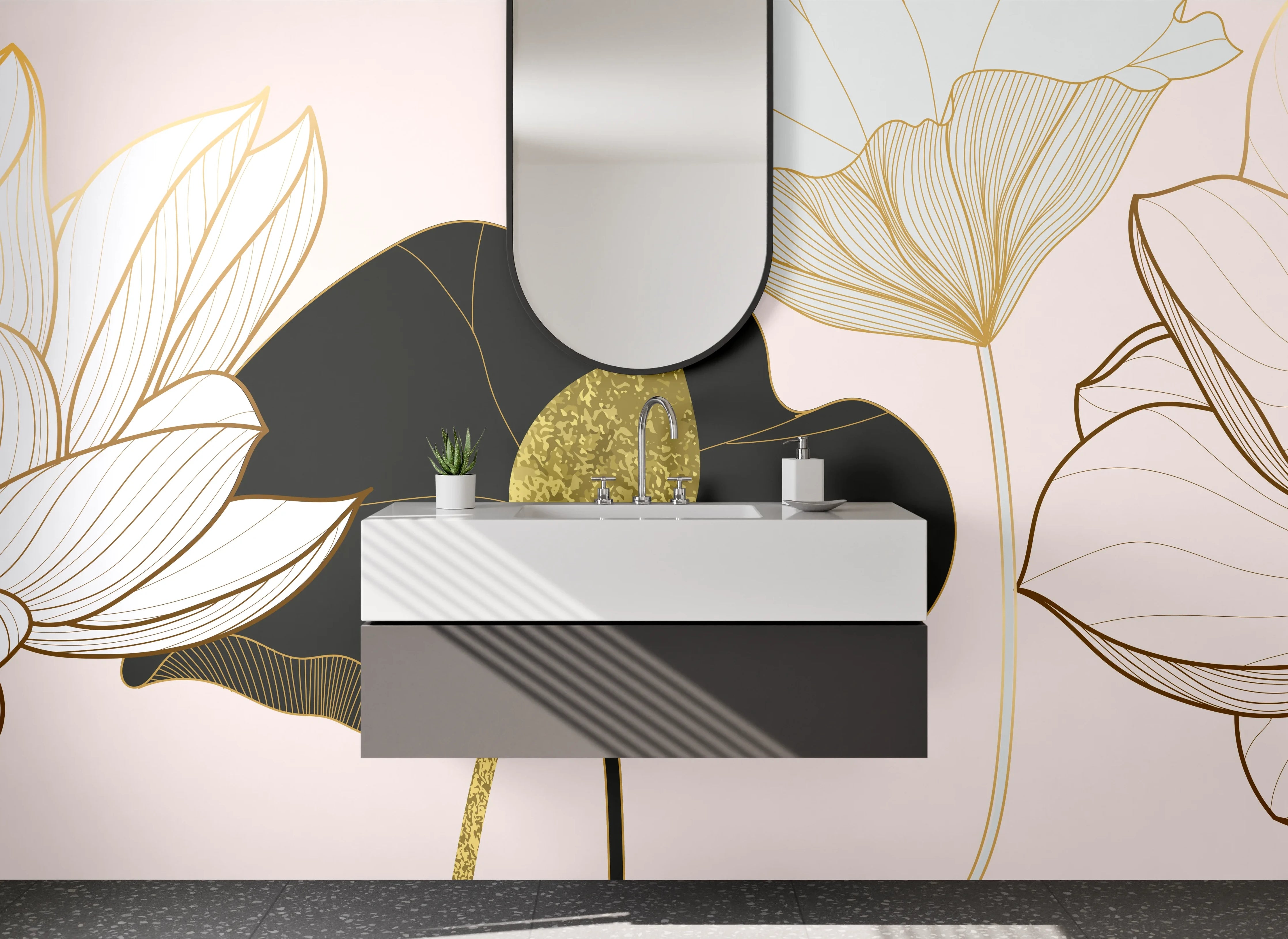 Waschbecken-Rückwand - Elegant Blüten-Design in Sanften Pastelltönen