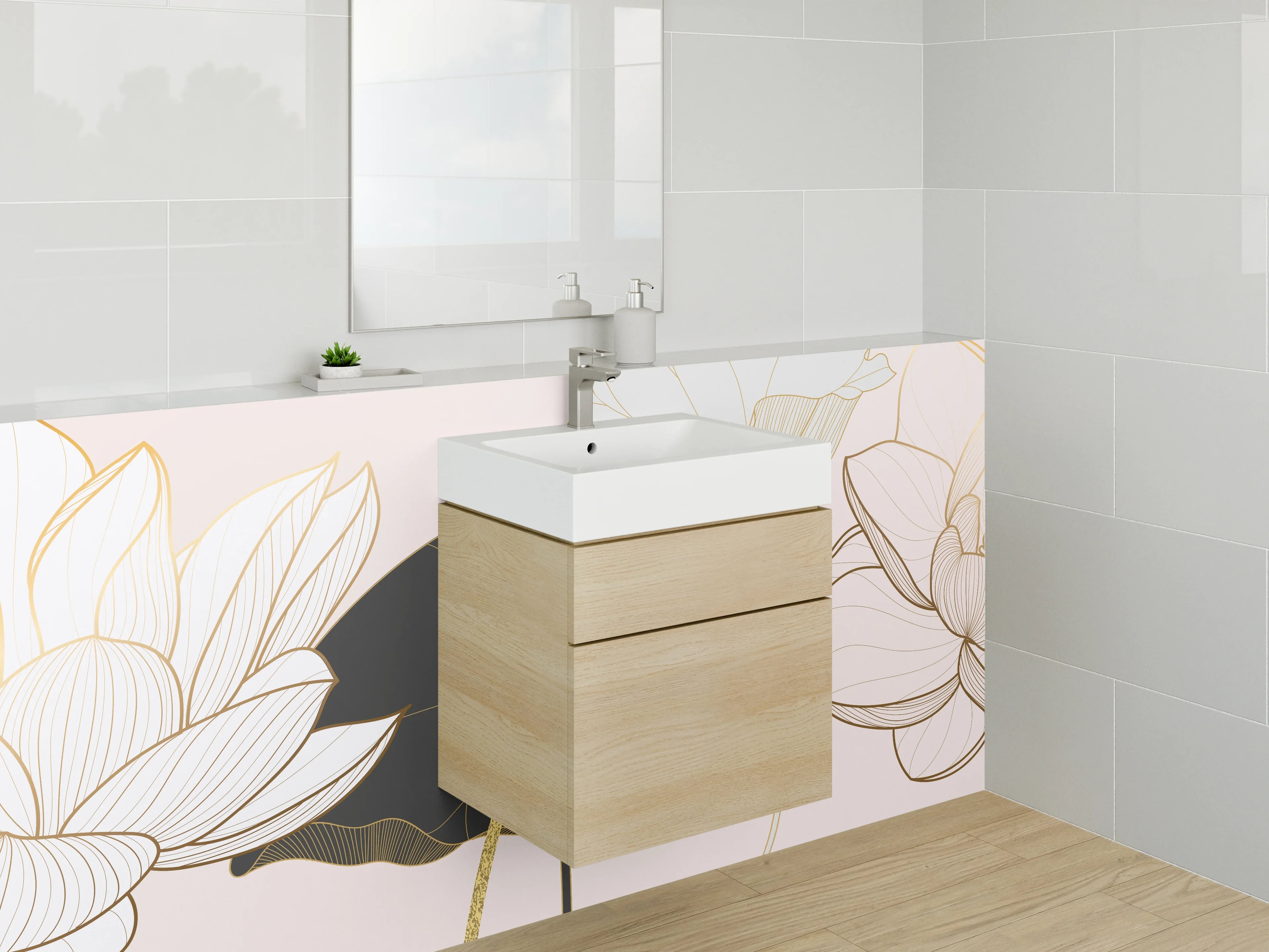 Waschbecken-Rückwand - Elegant Blüten-Design in Sanften Pastelltönen