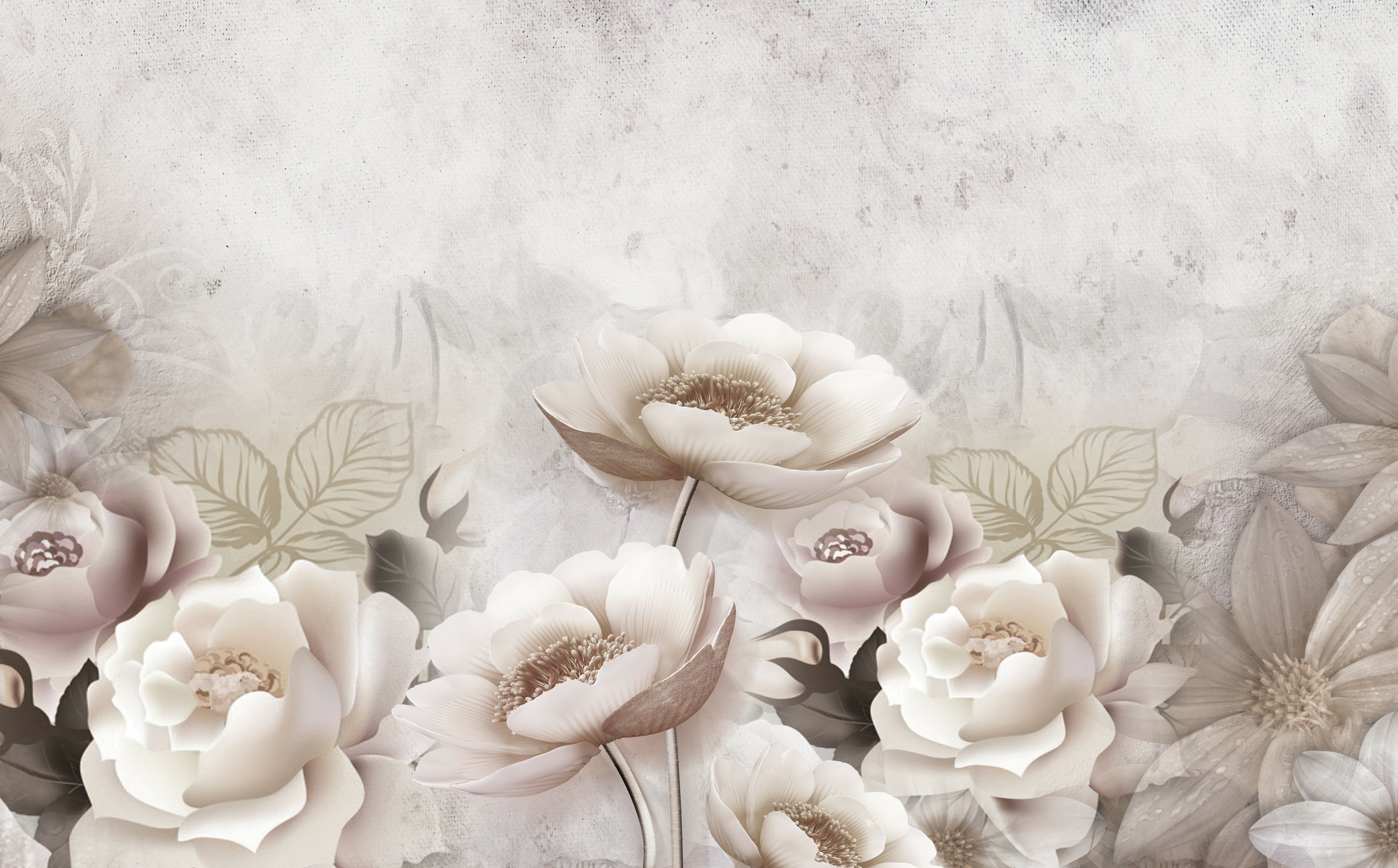 Waschbecken-Rückwand-Elegante Blumen in Weiß und Beige