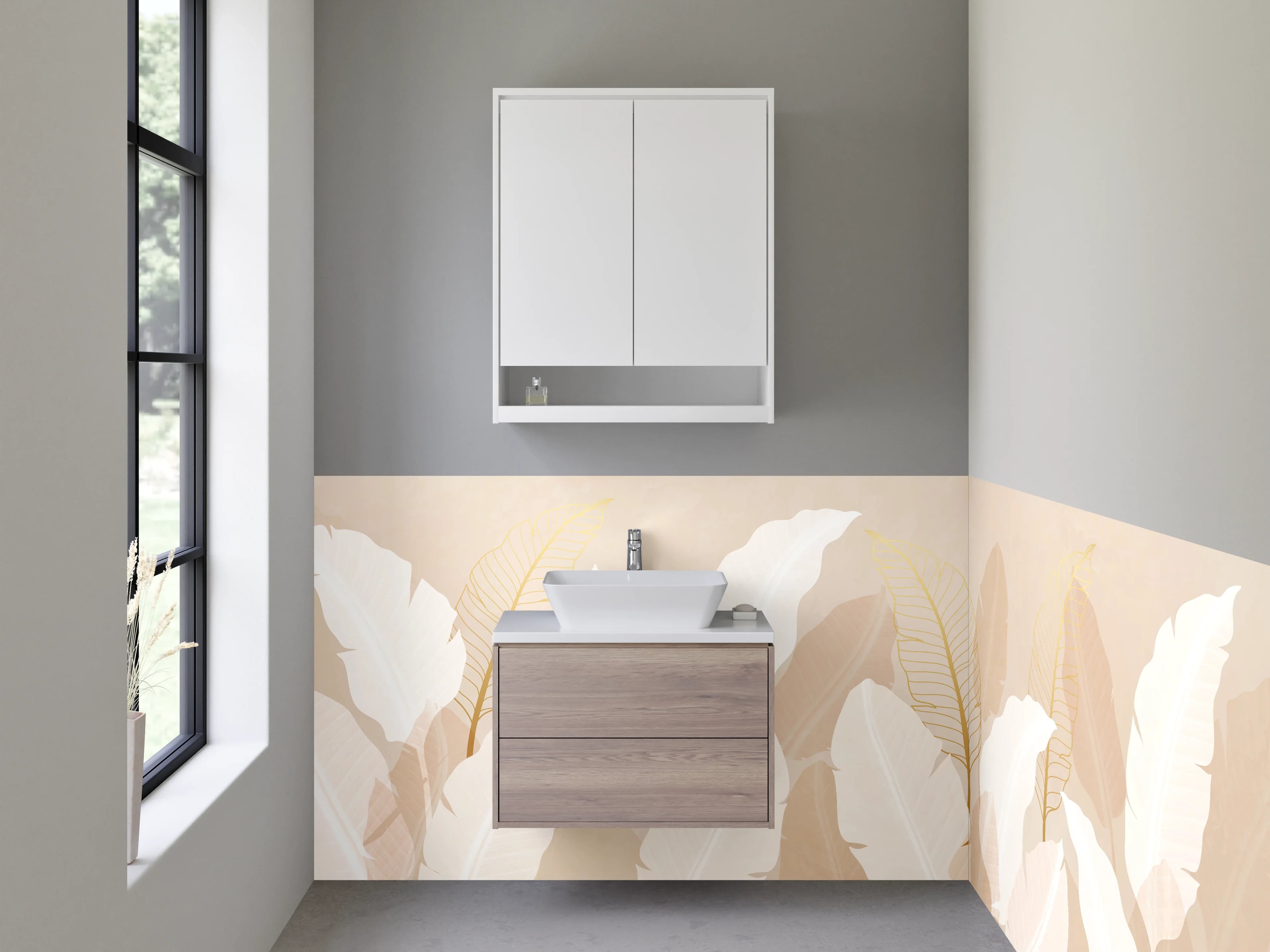 Waschbecken-Rückwand - Elegante Federn Pastellbeige Wandbild
