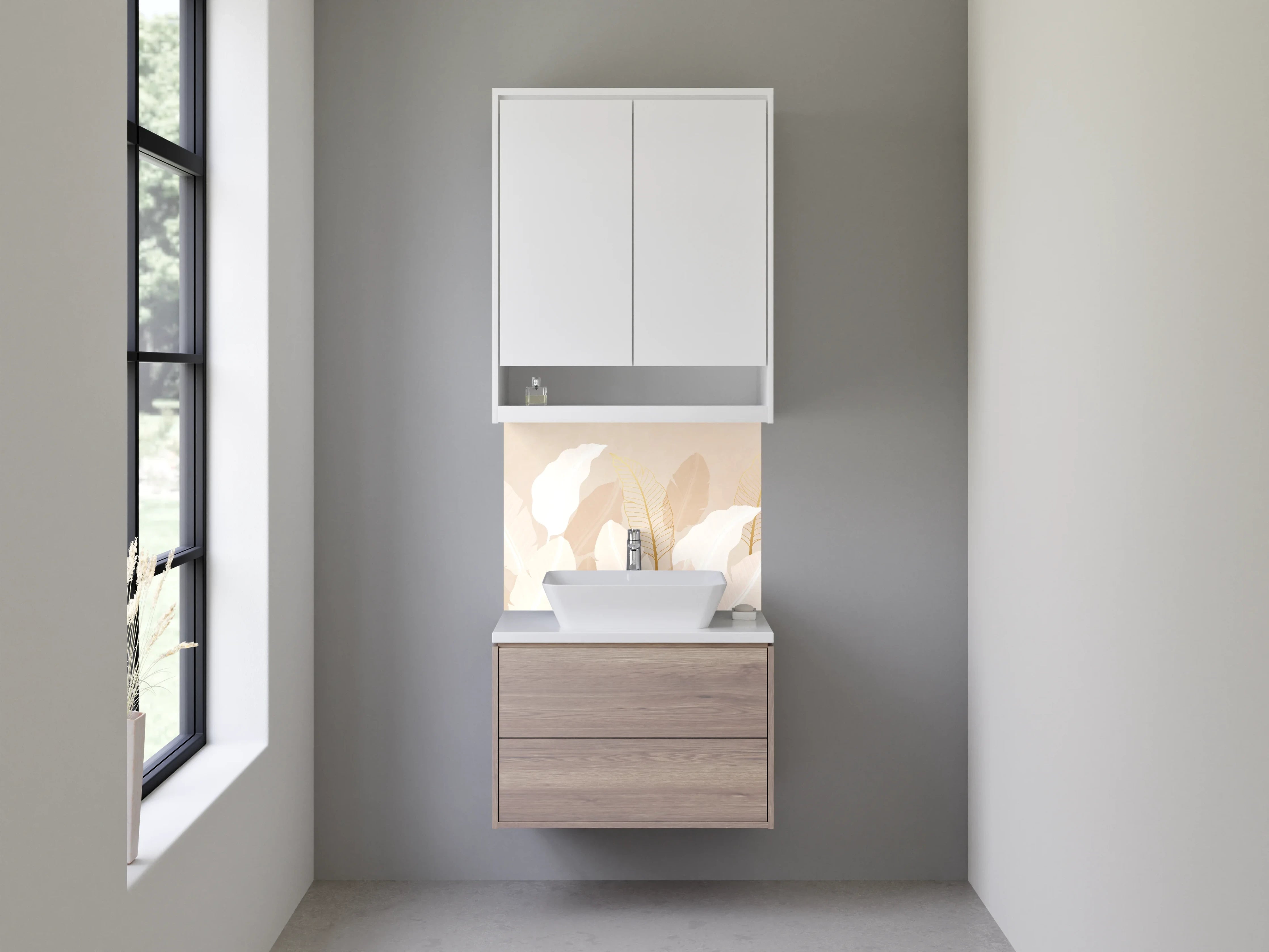 Waschbecken-Rückwand - Elegante Federn Pastellbeige Wandbild