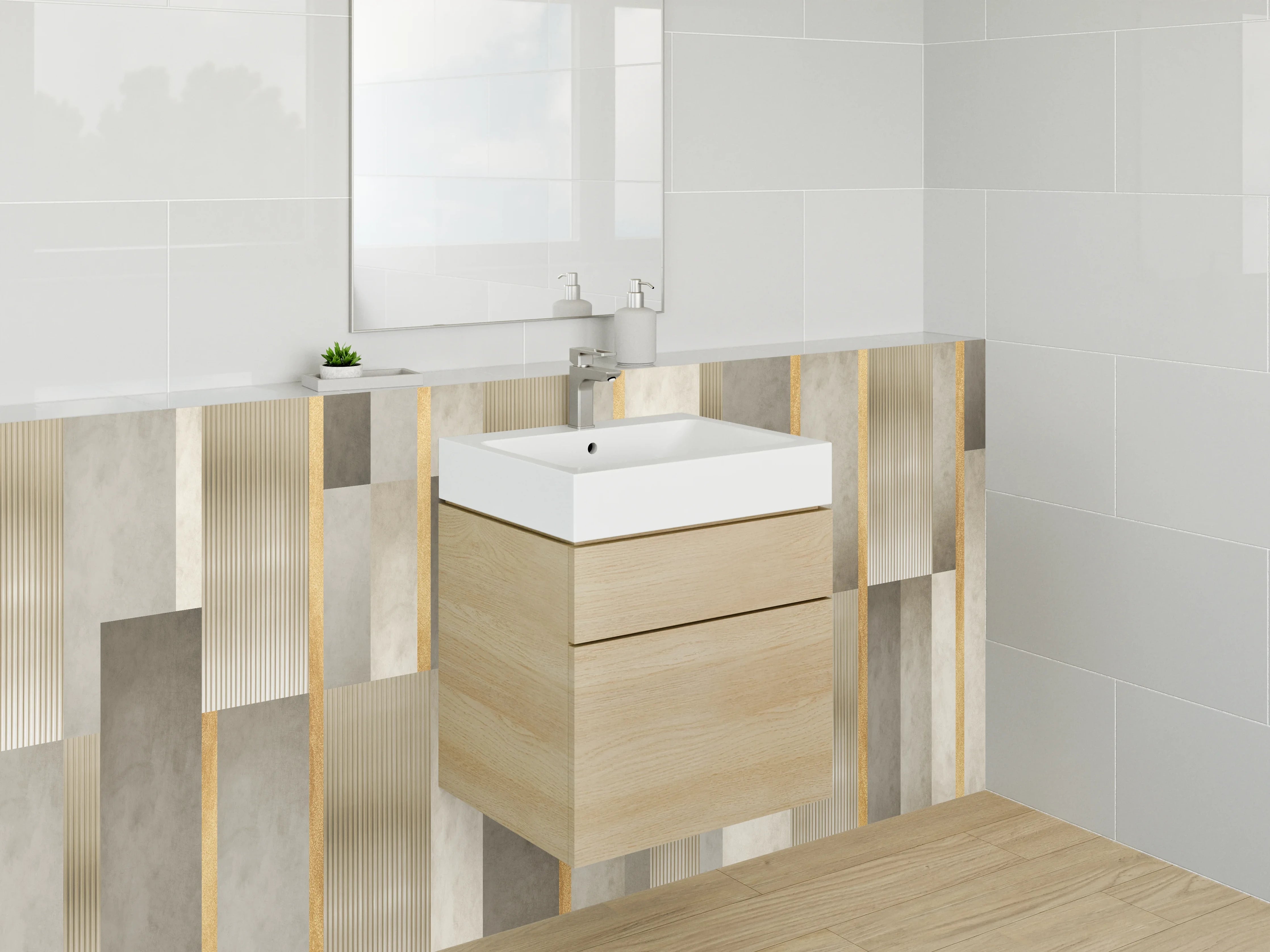 Waschbecken-Rückwand - Elegante Fliesen mit Goldakzenten