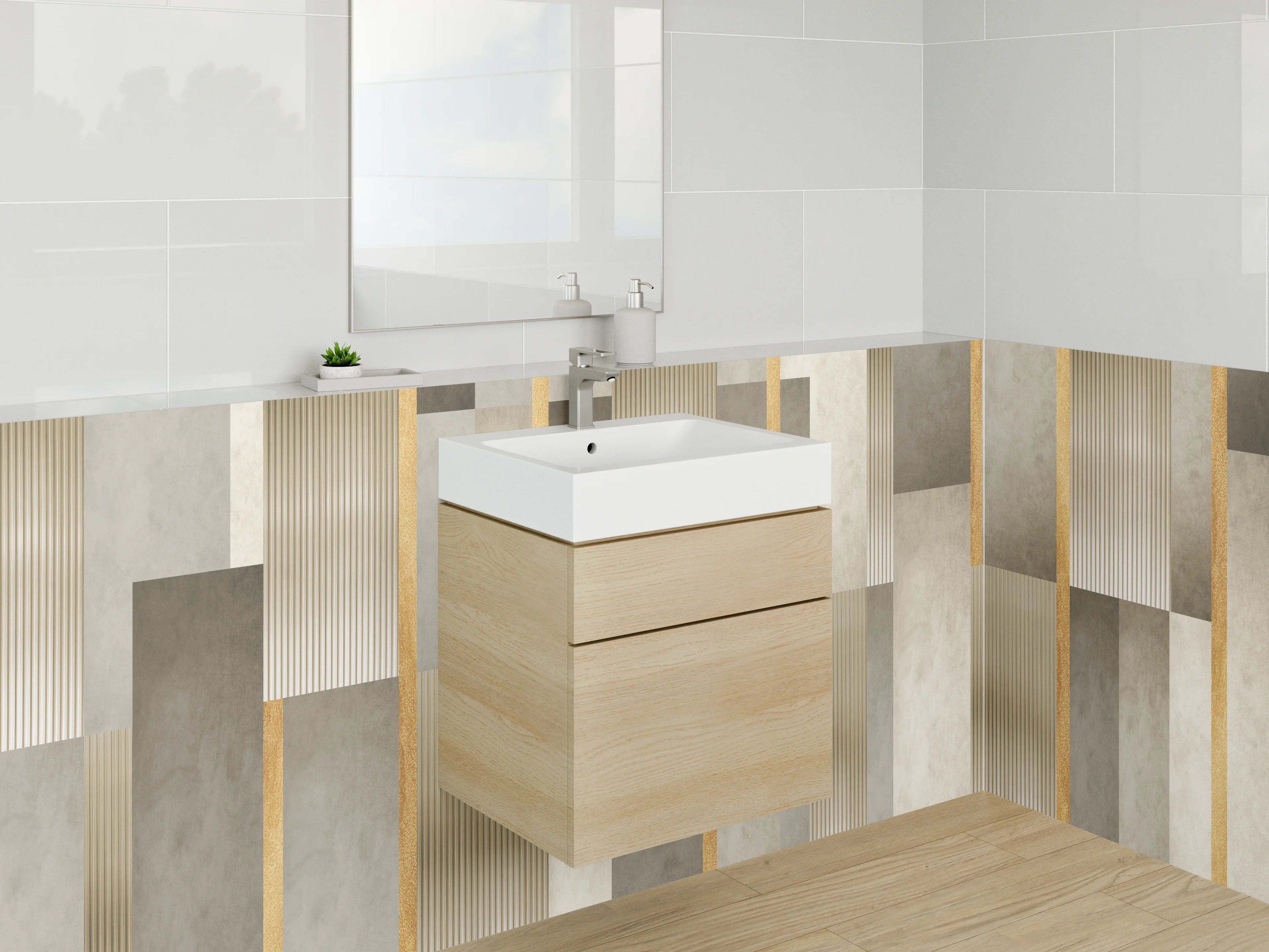 Waschbecken-Rückwand - Elegante Fliesen mit Goldakzenten