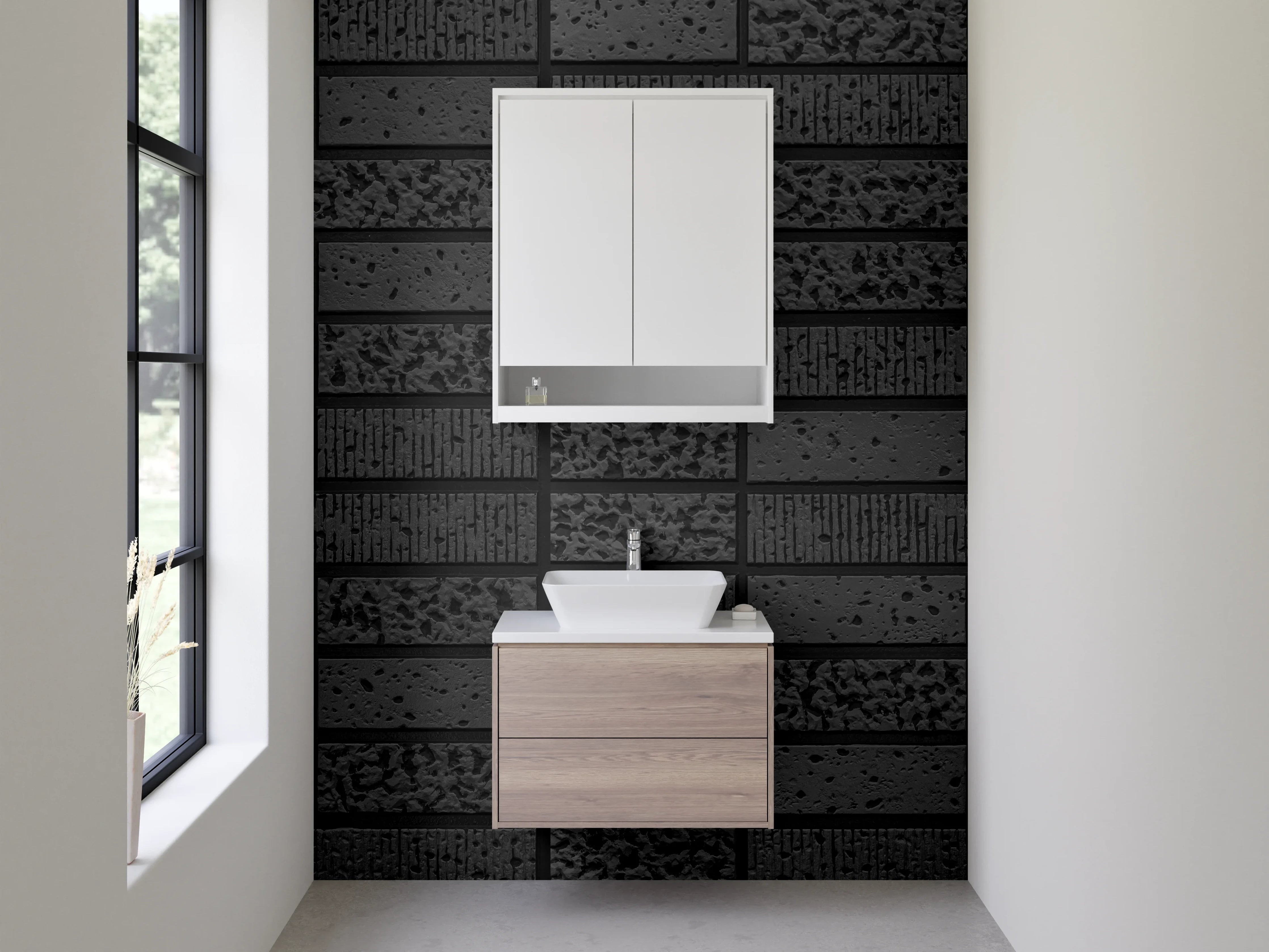 Waschbecken-Rückwand - Elegante Grauschattierte Kacheloptik