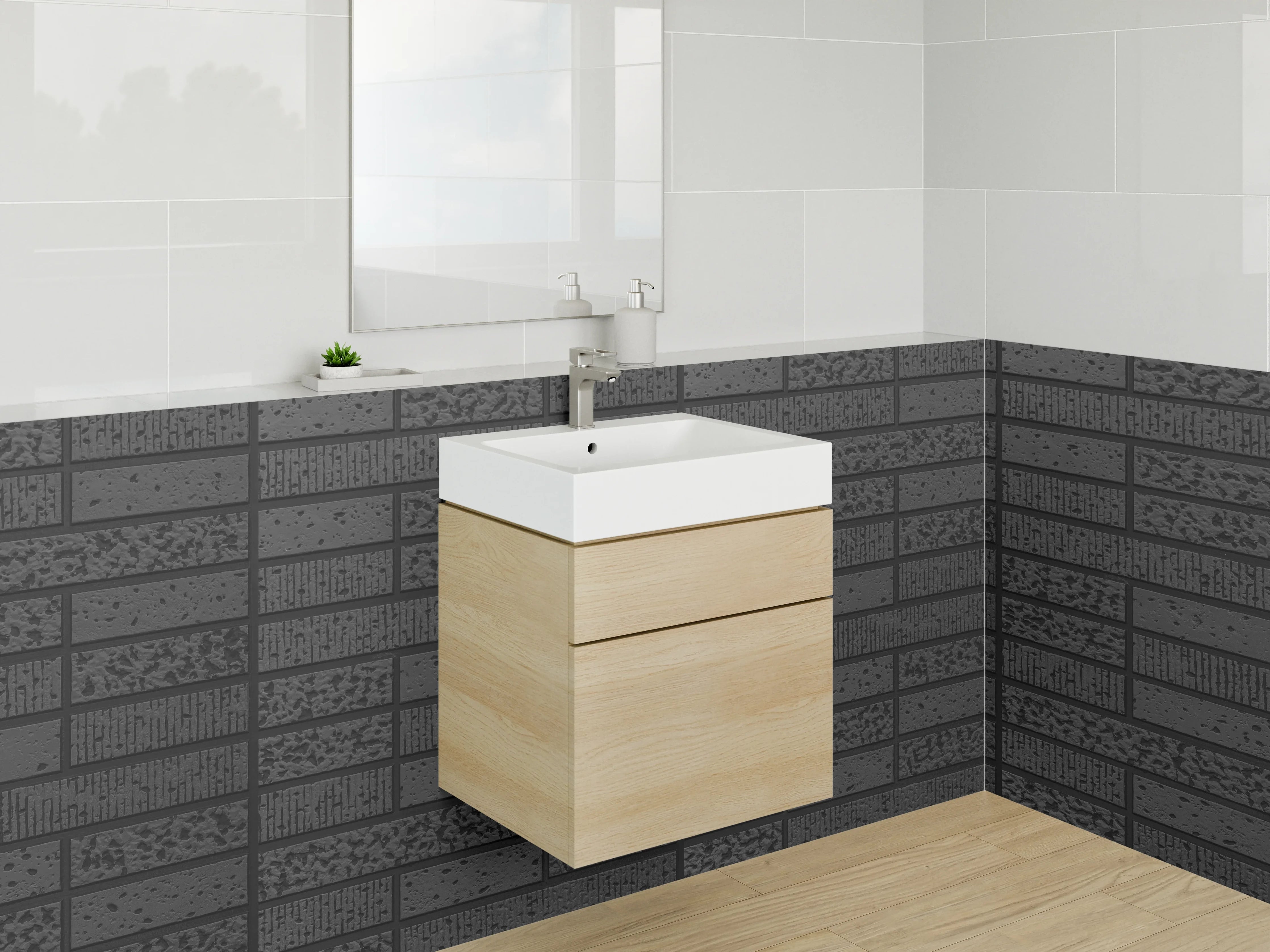 Waschbecken-Rückwand - Elegante Grauschattierte Kacheloptik