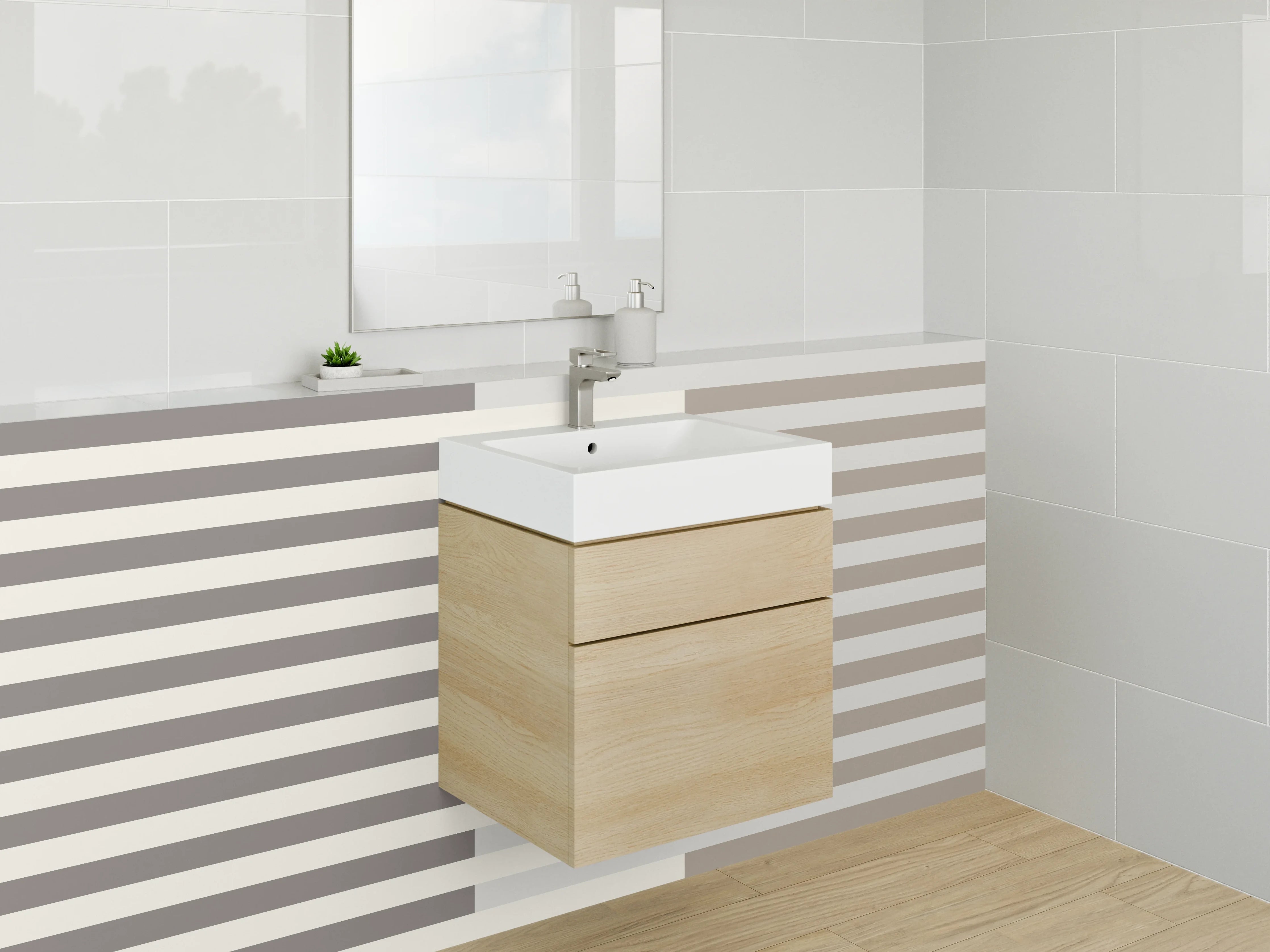 Waschbecken-Rückwand - Elegante Grauschattierungen auf Cremeweiß
