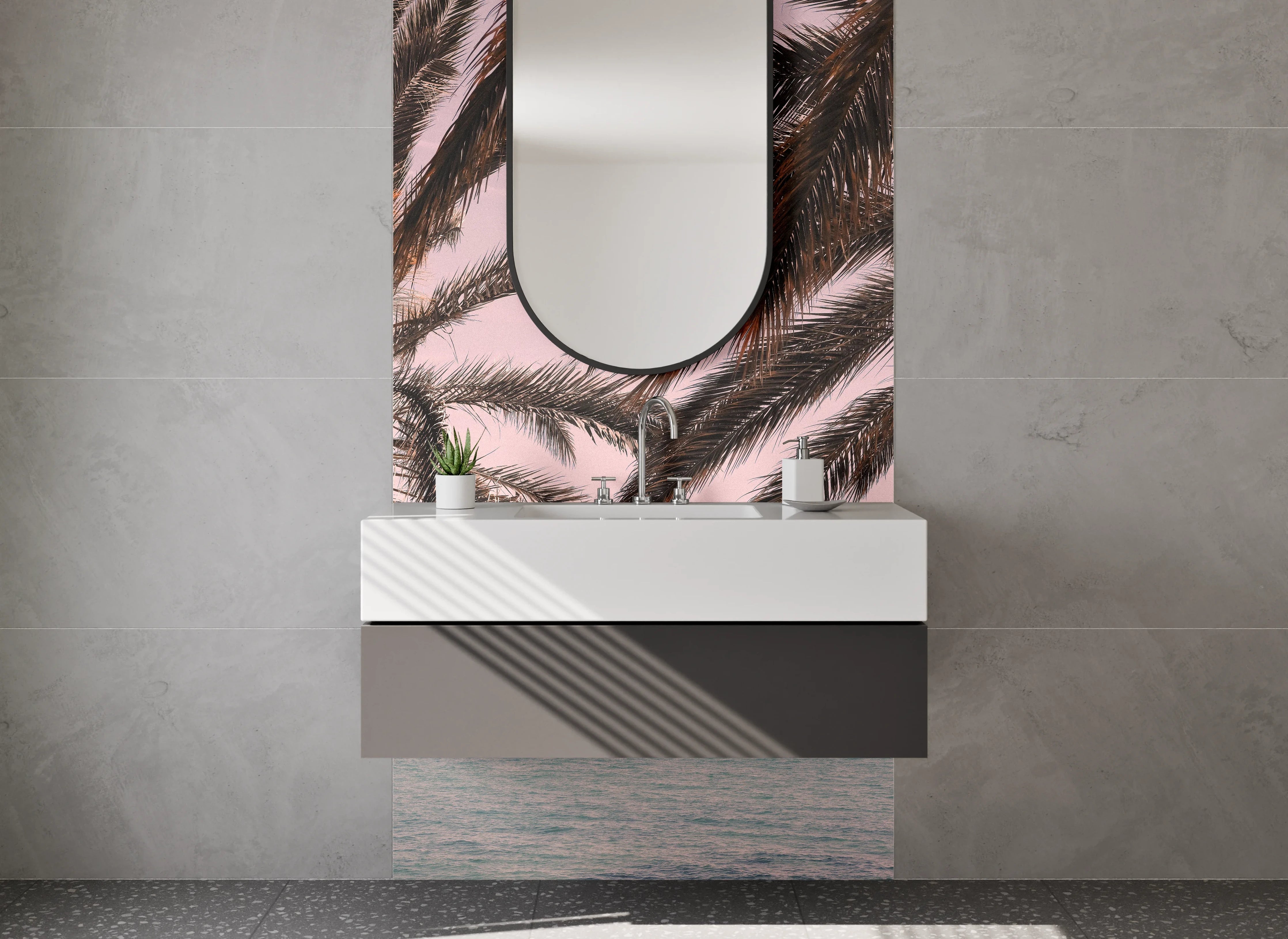 Waschbecken-Rückwand - Elegante Grautöne für modernes Baddesign