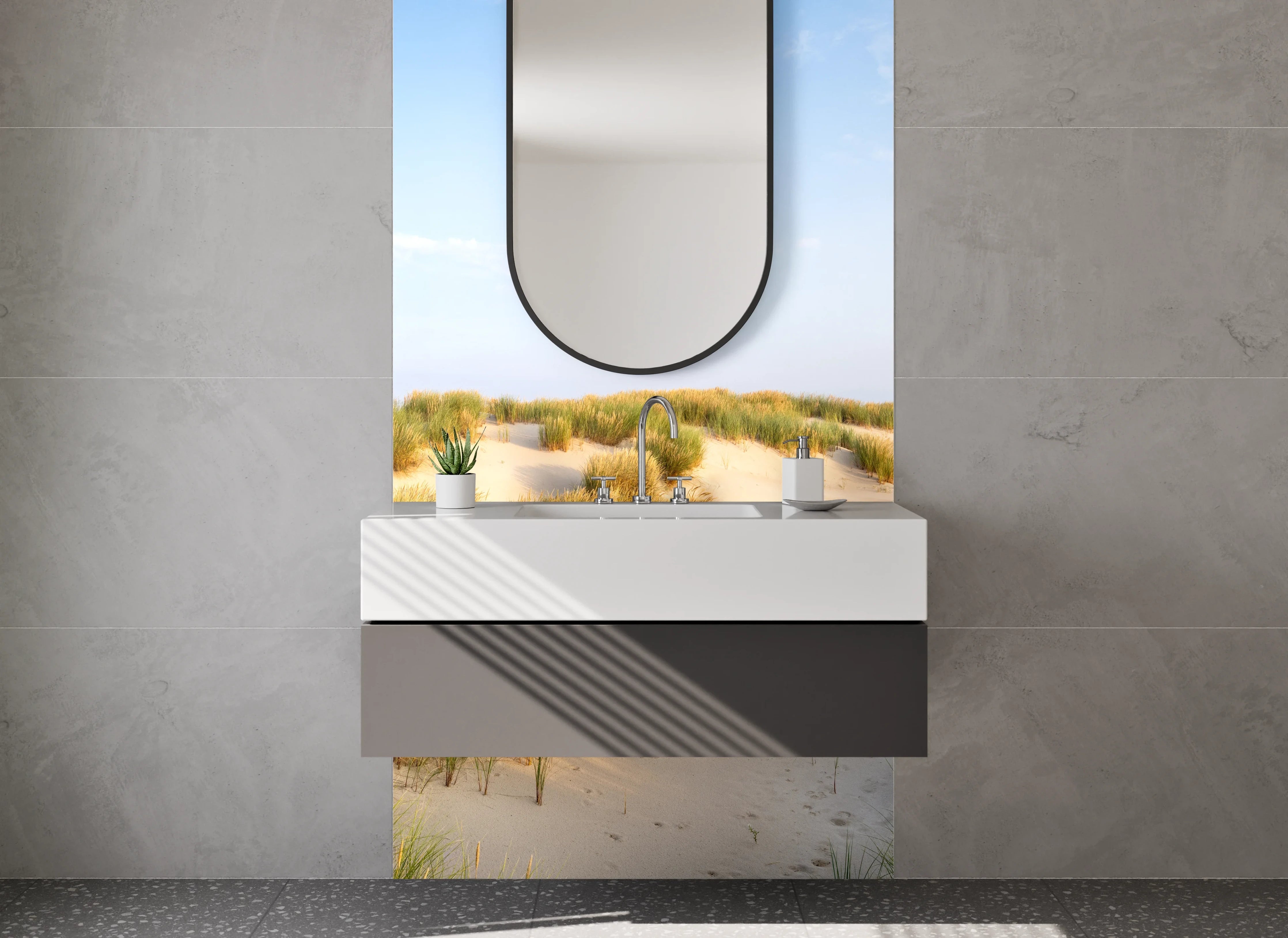 Waschbecken-Rückwand - Elegante Grauton-Wände für dein Bad
