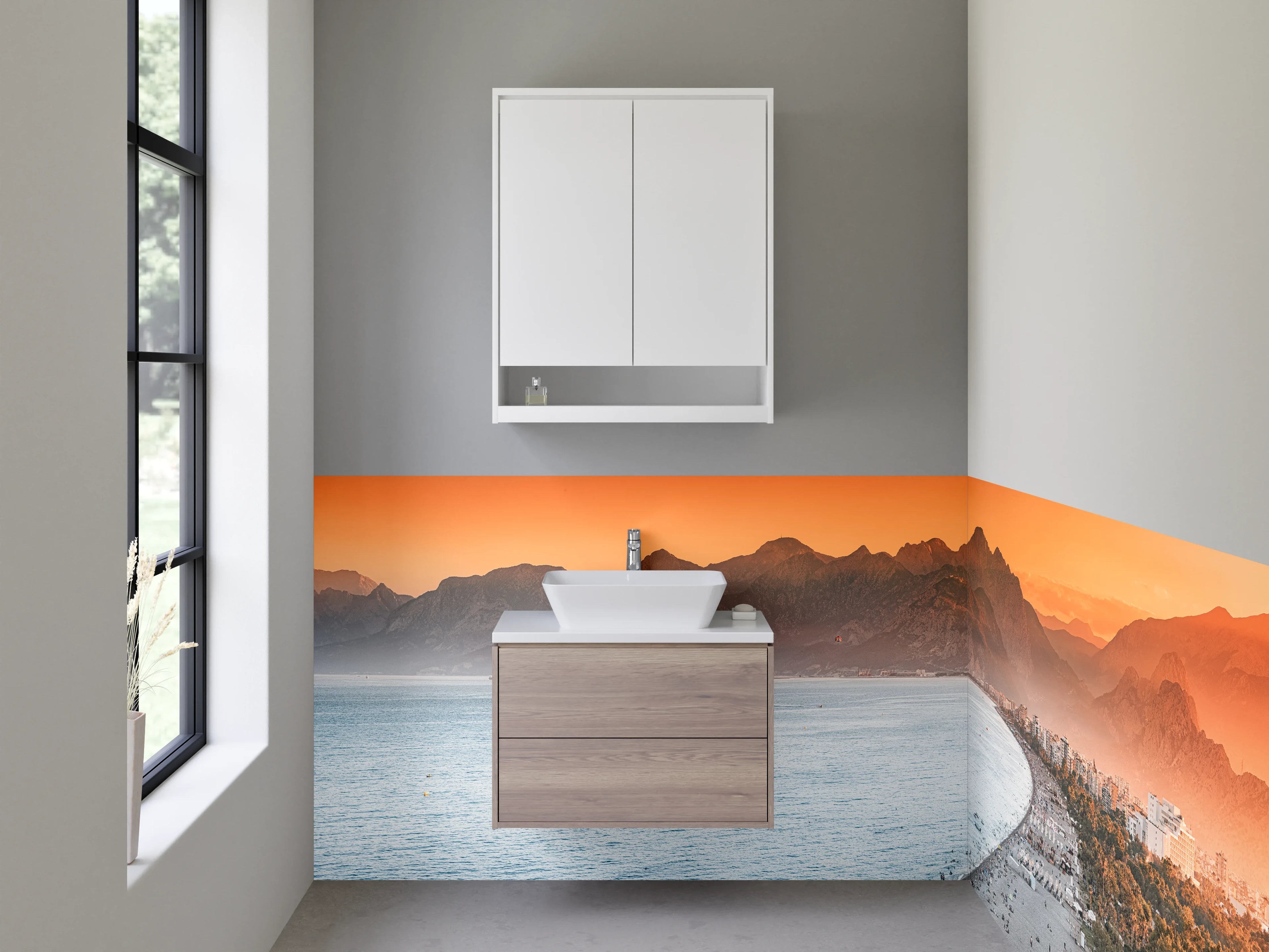 Waschbecken-Rückwand - Elegante Grauwand für modernes Bad
