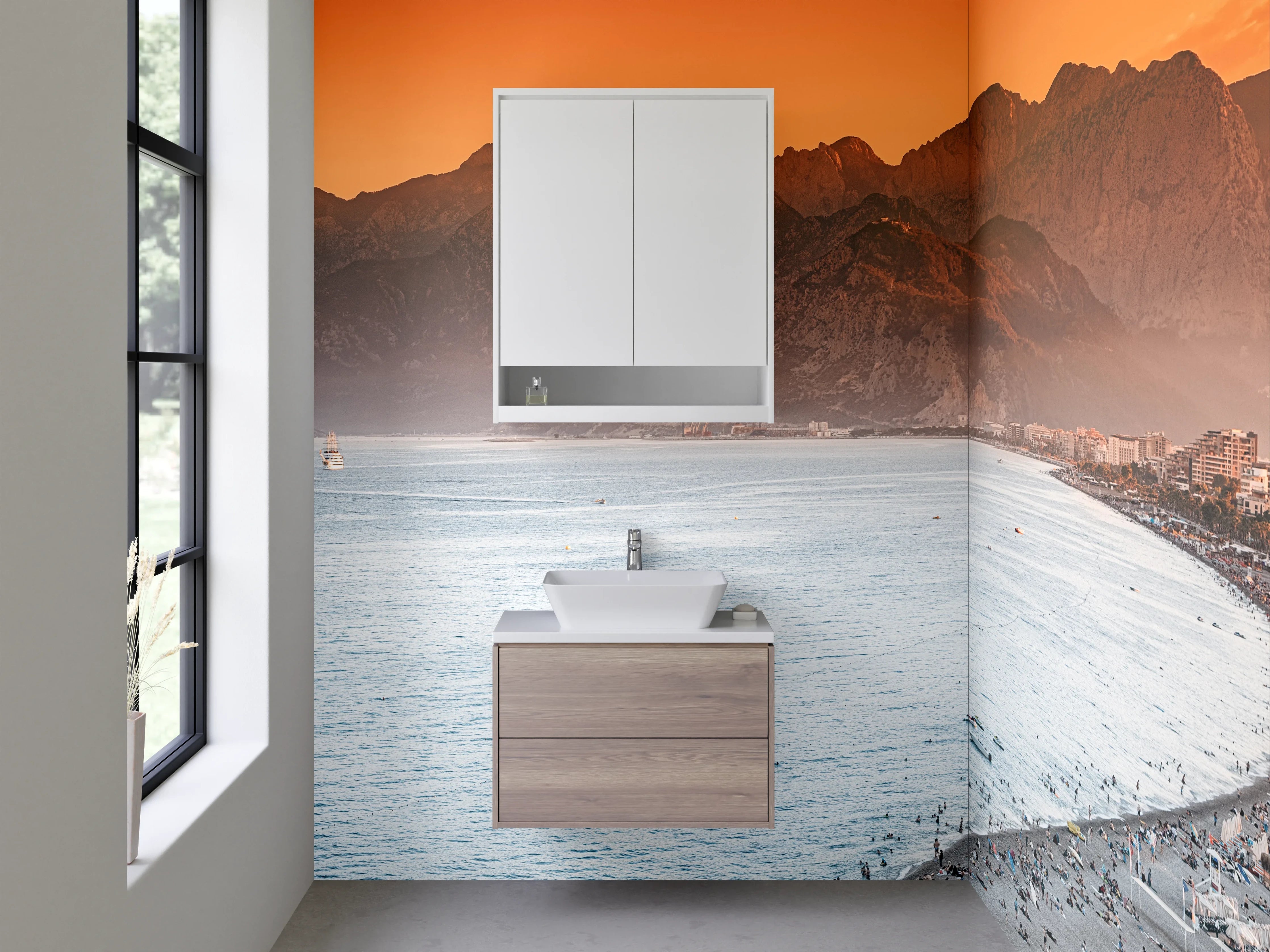 Waschbecken-Rückwand - Elegante Grauwand für modernes Bad