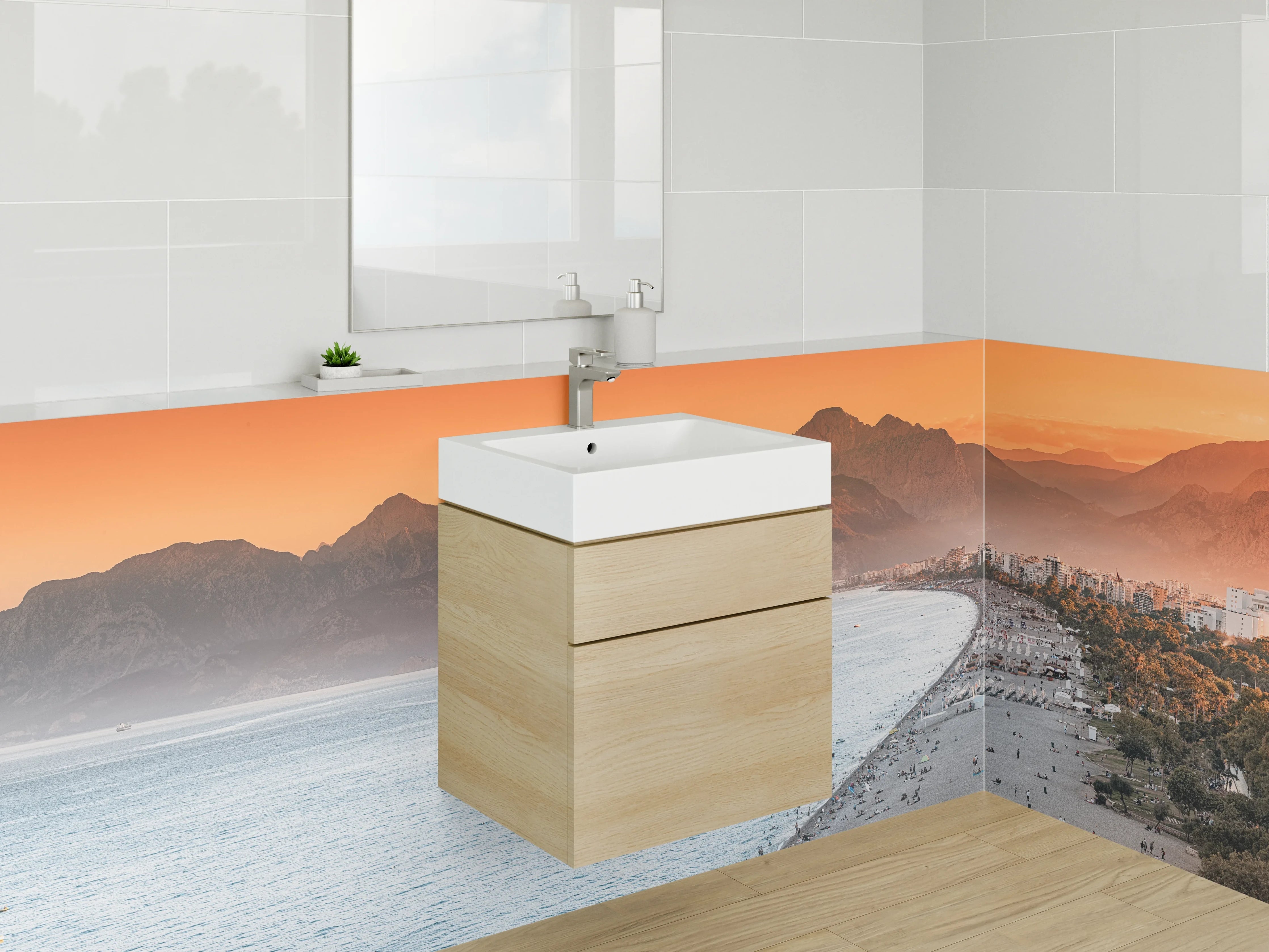 Waschbecken-Rückwand - Elegante Grauwand für modernes Bad