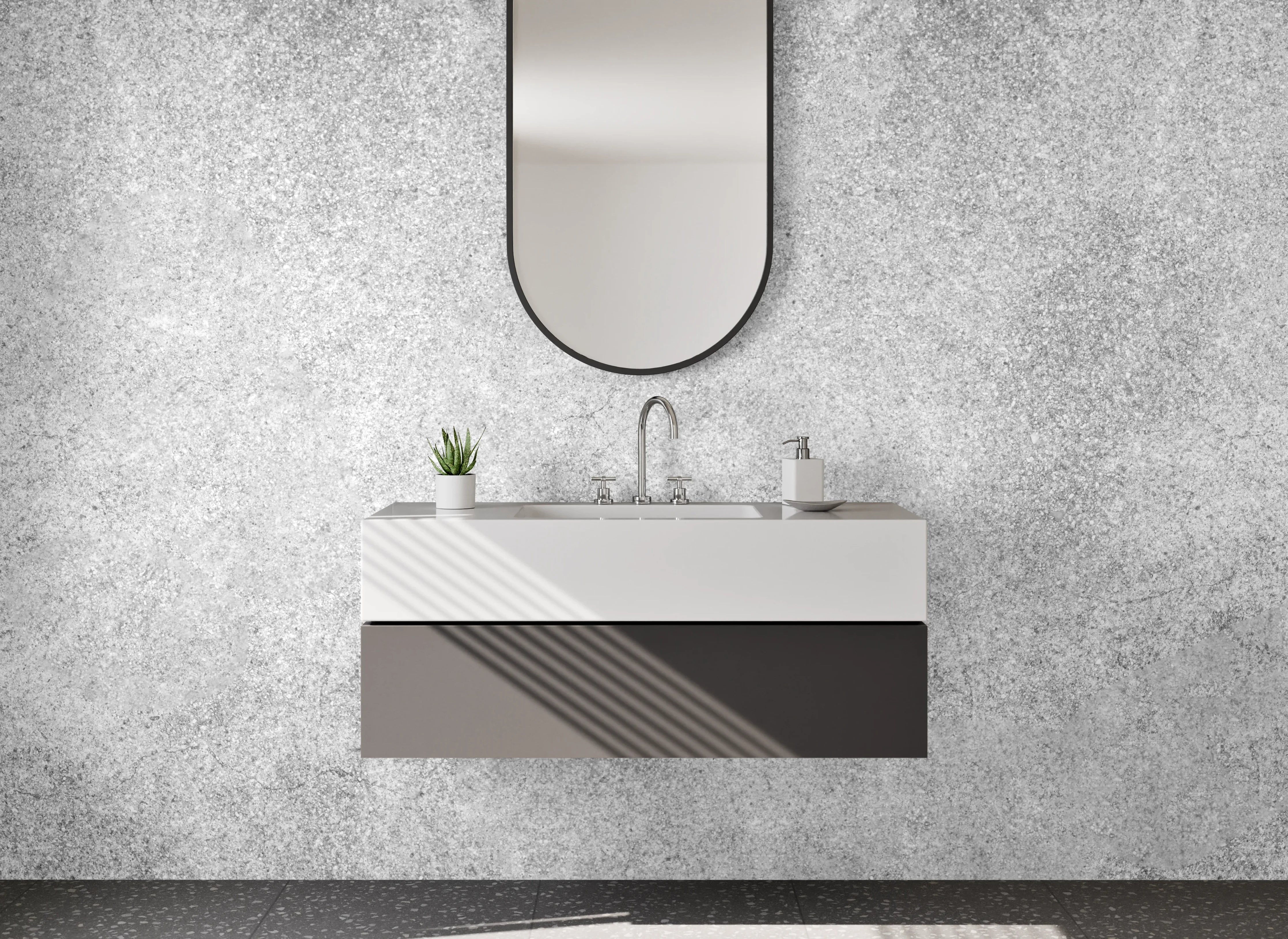 Waschbecken-Rückwand - Elegante Grauweiß-Marmor-Ästhetik