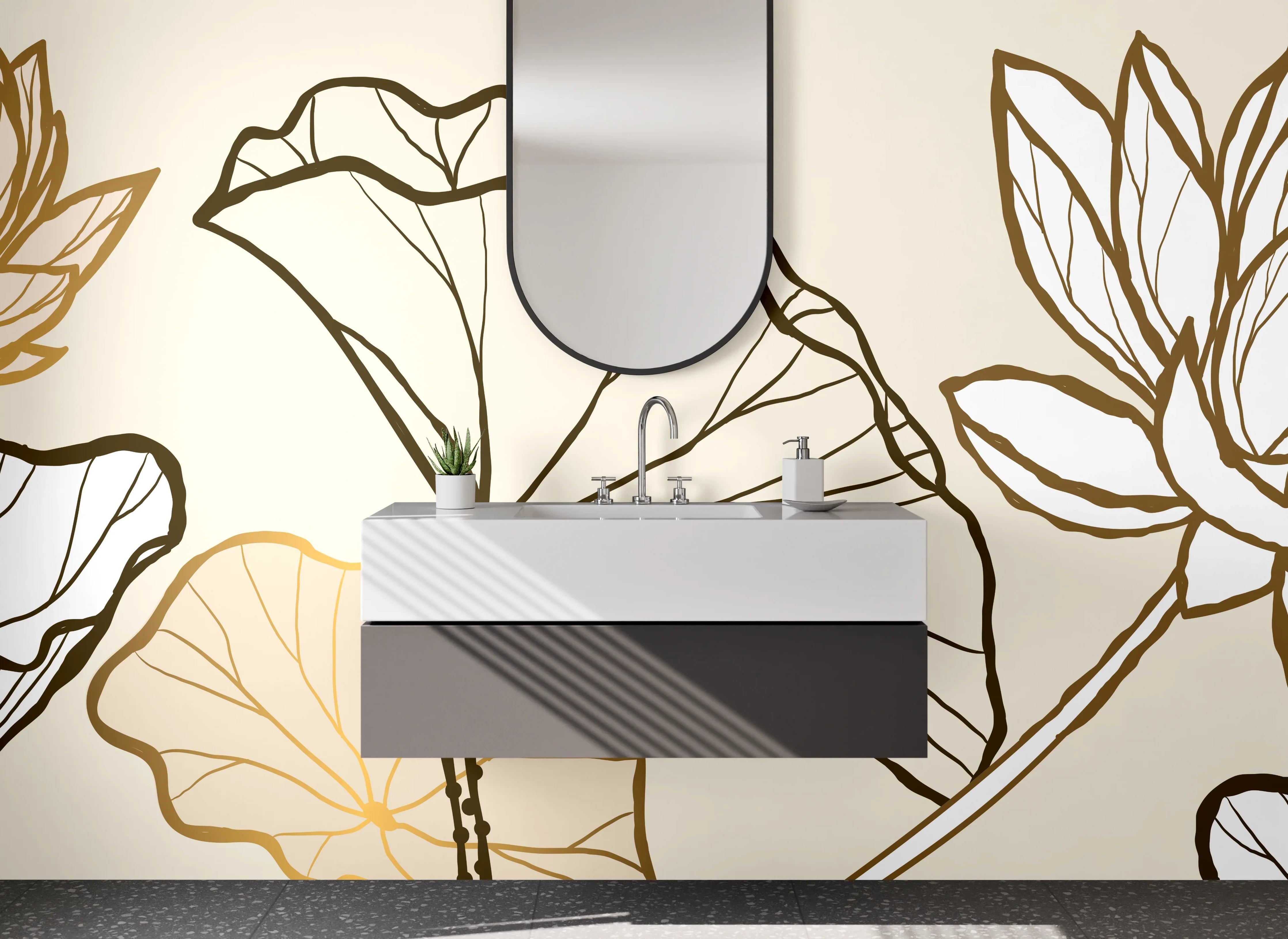 Waschbecken-Rückwand - Elegante Lotus Lineart Illustration Gold