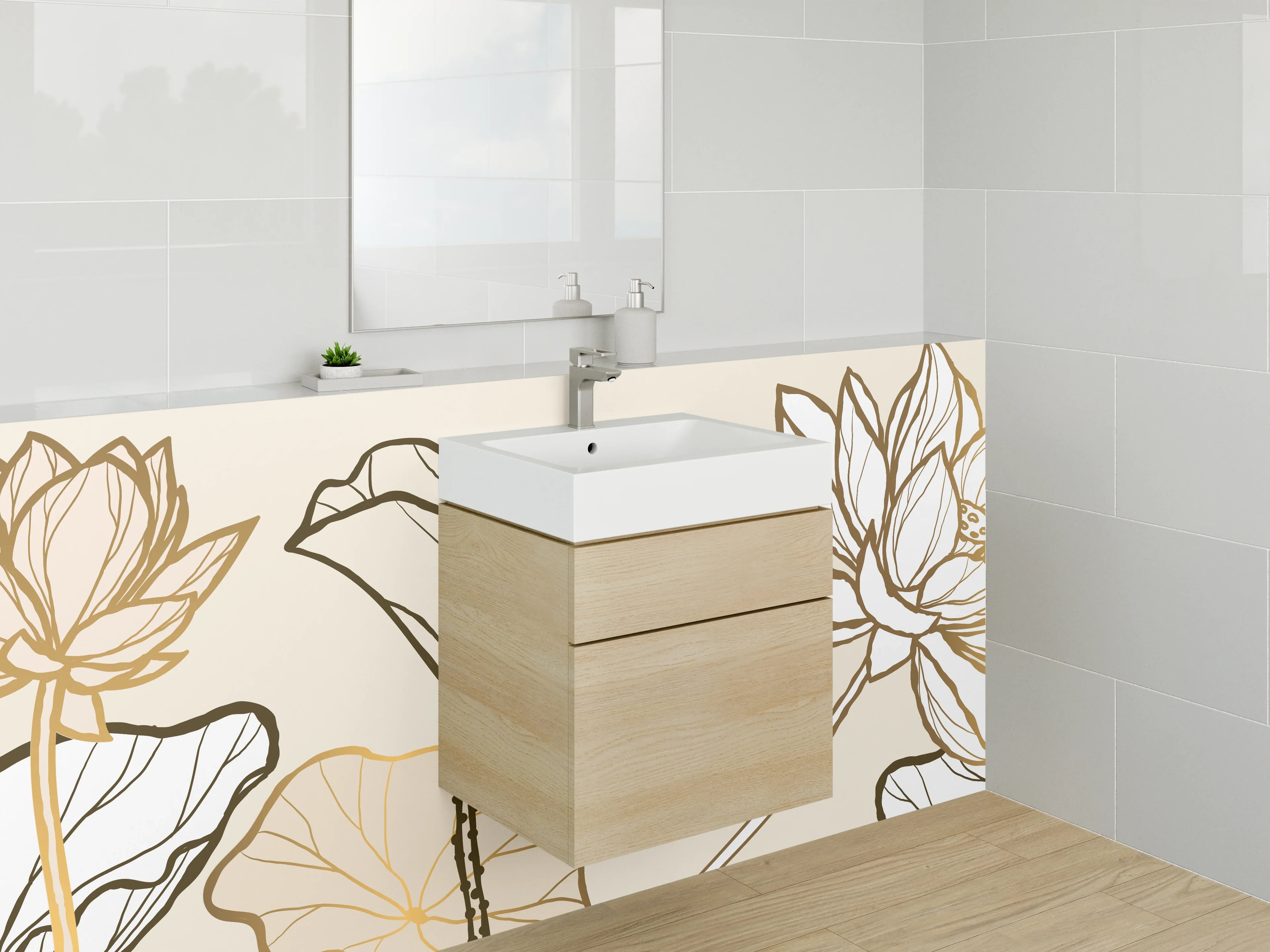 Waschbecken-Rückwand - Elegante Lotus Lineart Illustration Gold