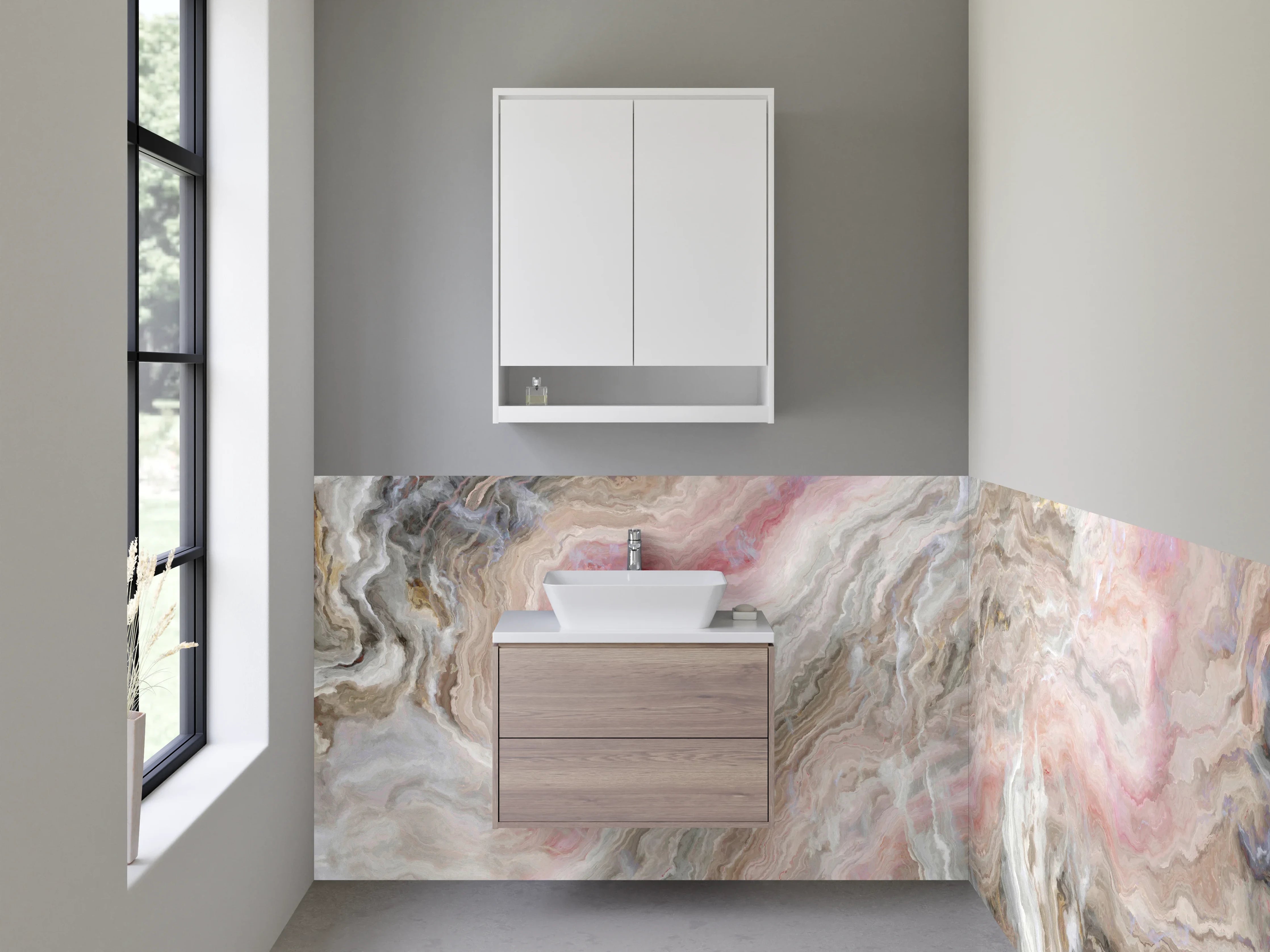 Waschbecken-Rückwand - Elegante Marmor-Optik in Rosa und Beige