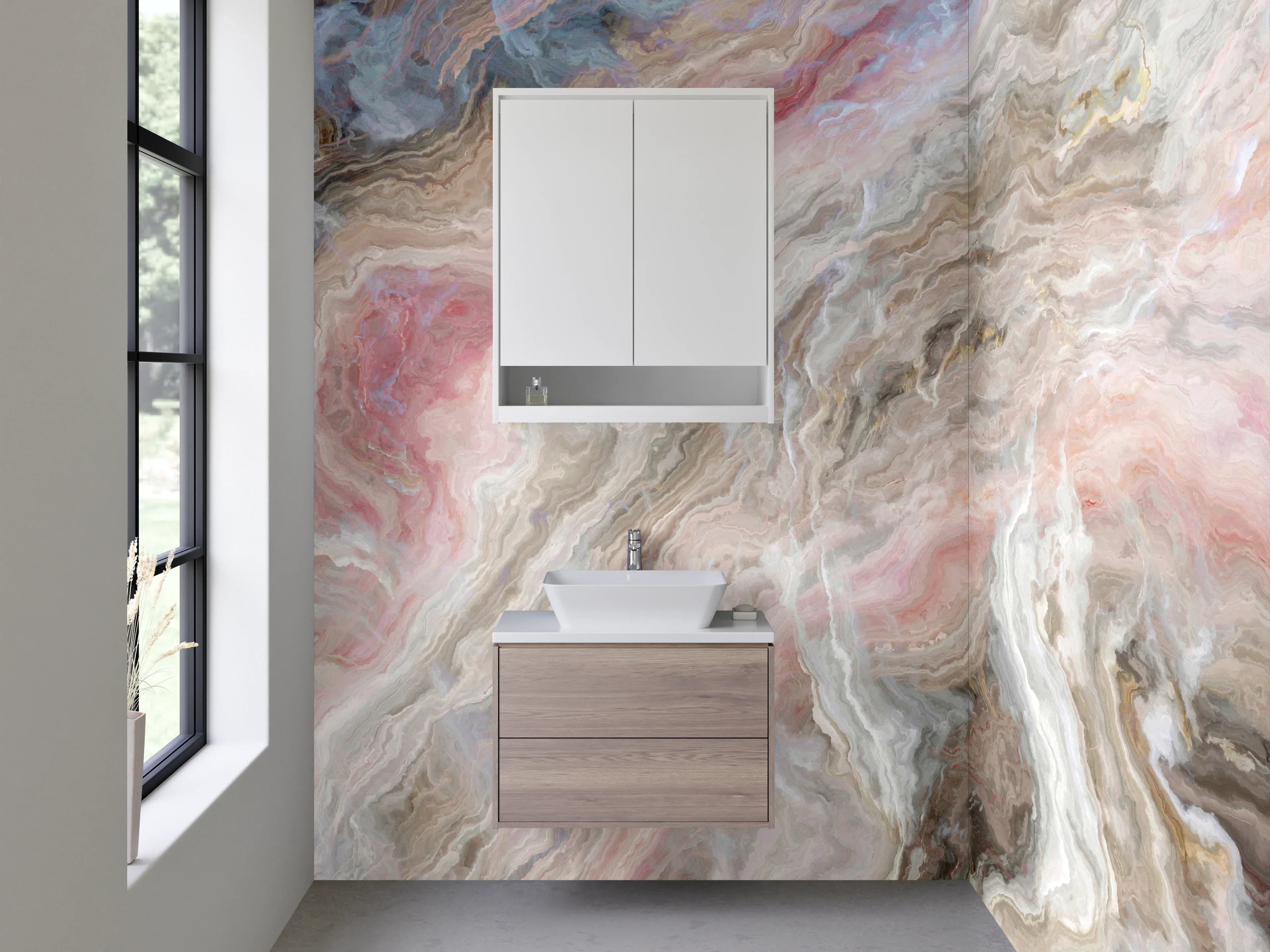 Waschbecken-Rückwand - Elegante Marmor-Optik in Rosa und Beige