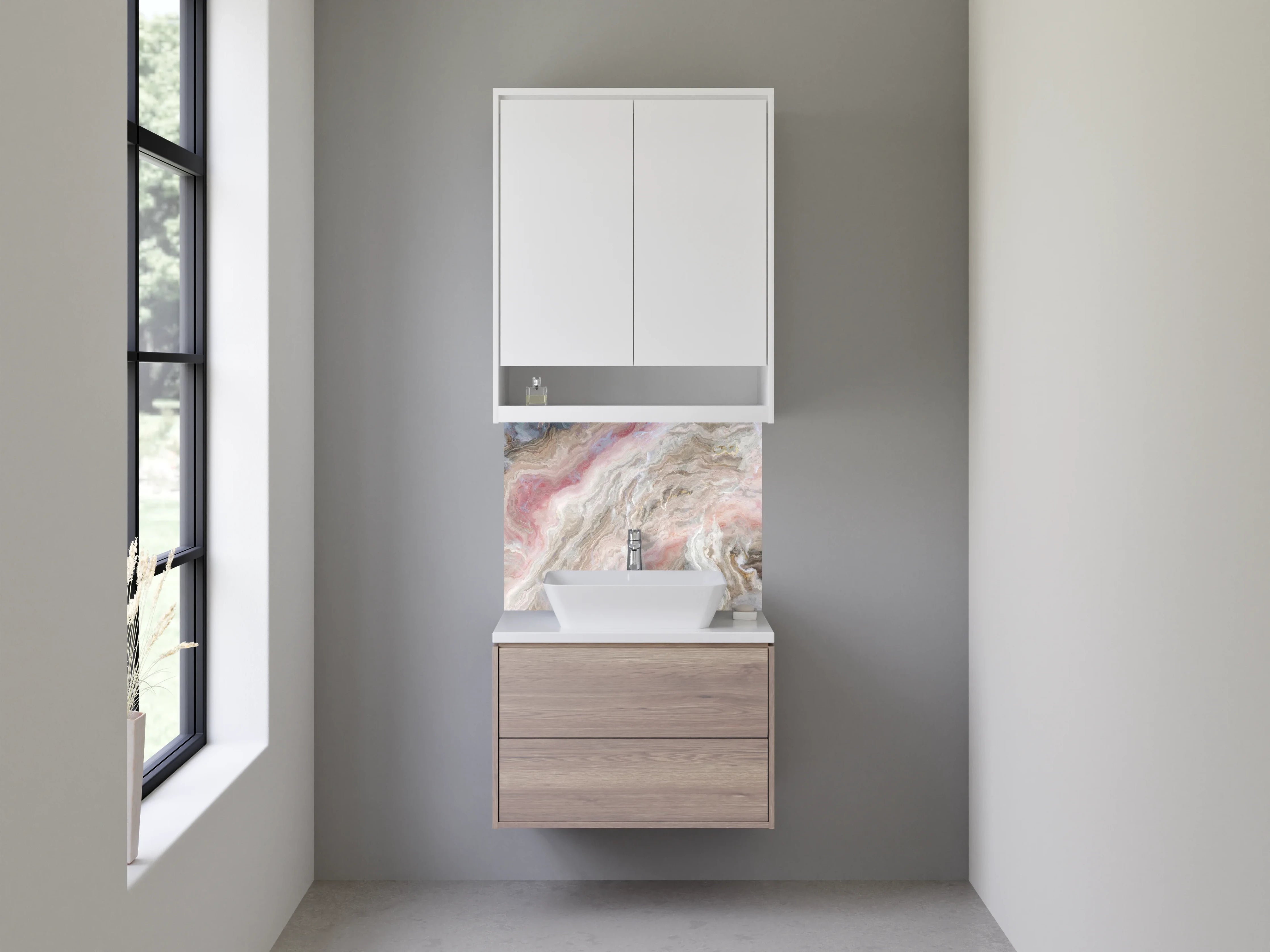 Waschbecken-Rückwand - Elegante Marmor-Optik in Rosa und Beige