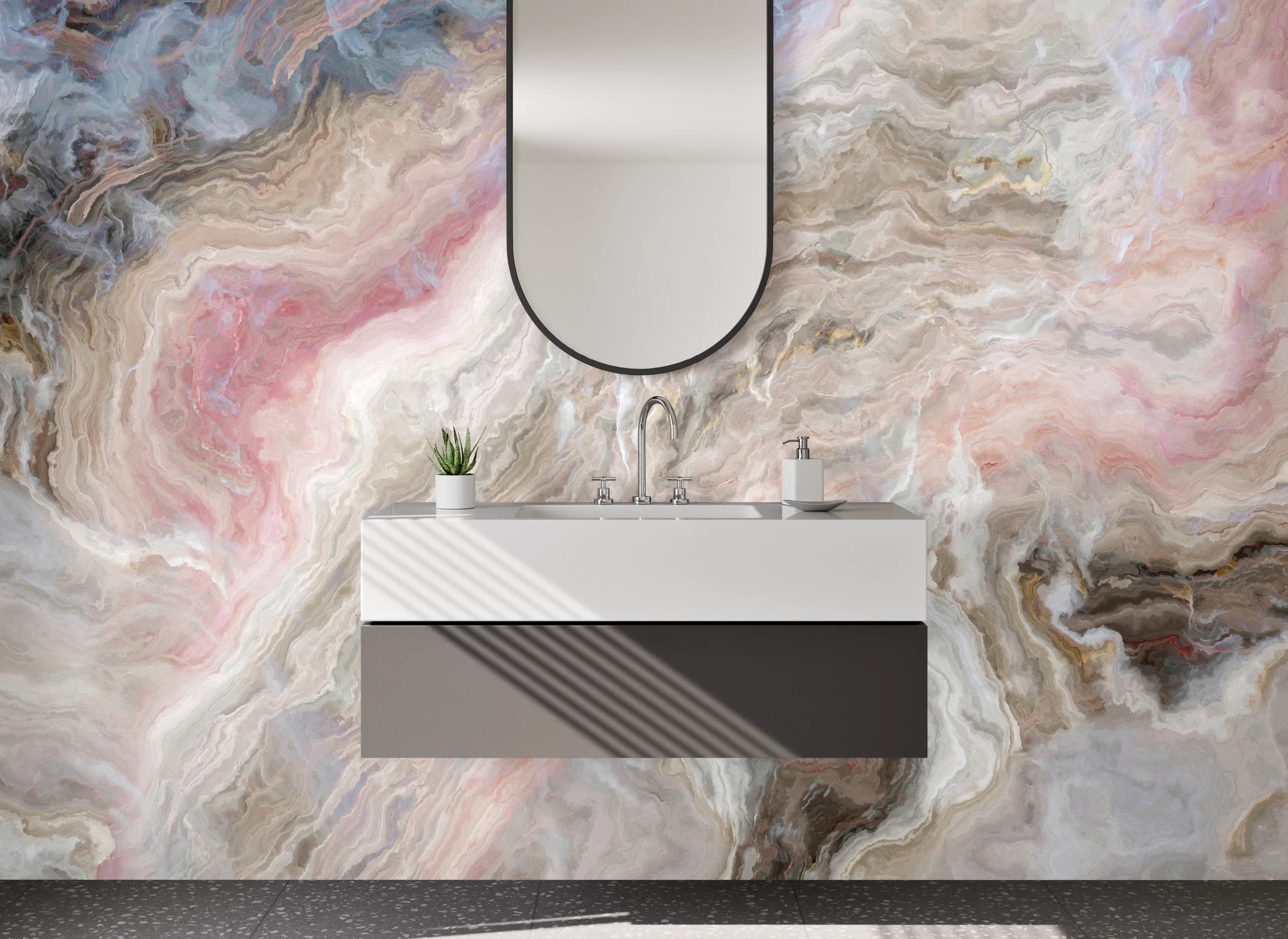 Waschbecken-Rückwand - Elegante Marmor-Optik in Rosa und Beige