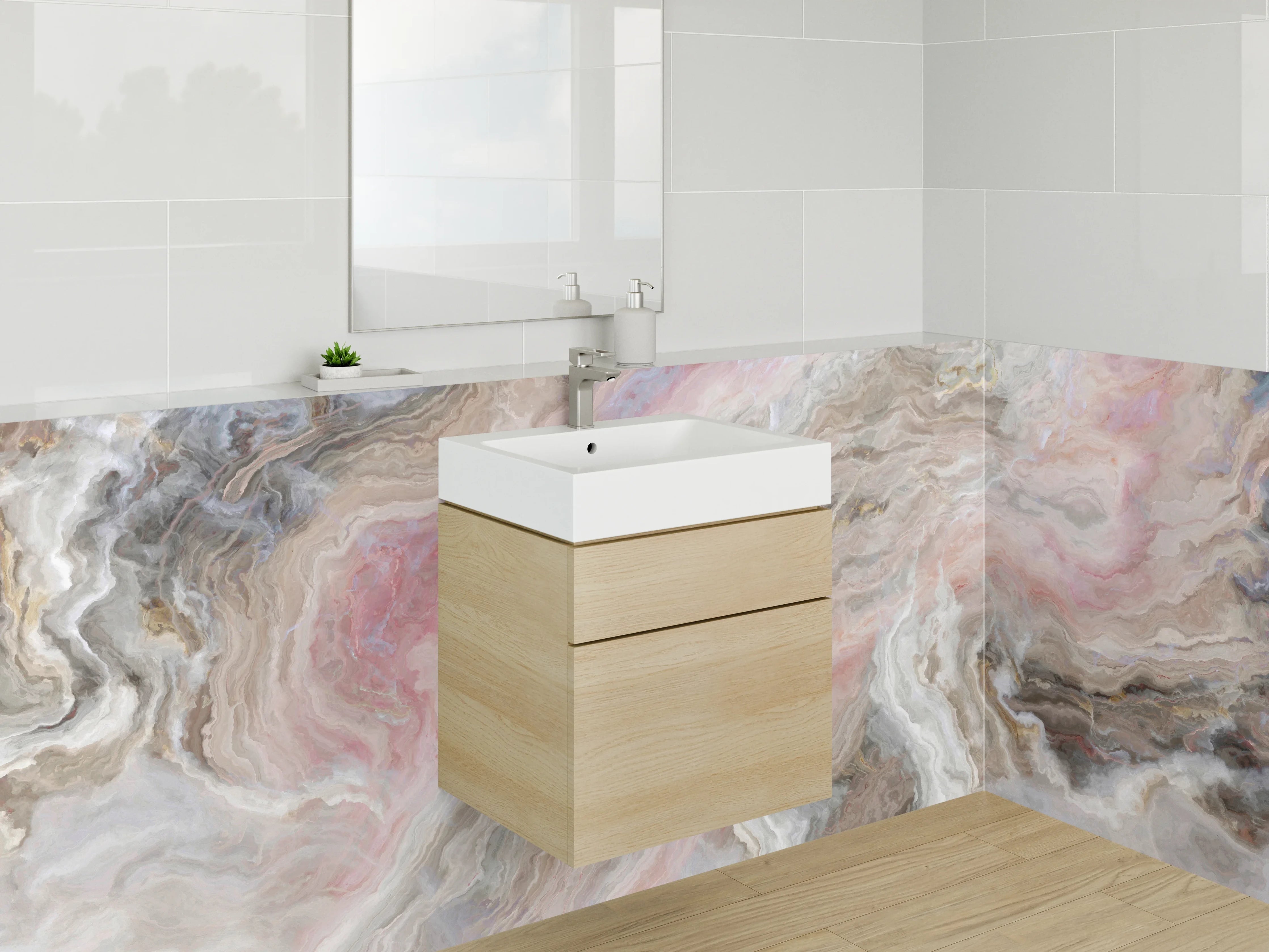 Waschbecken-Rückwand - Elegante Marmor-Optik in Rosa und Beige