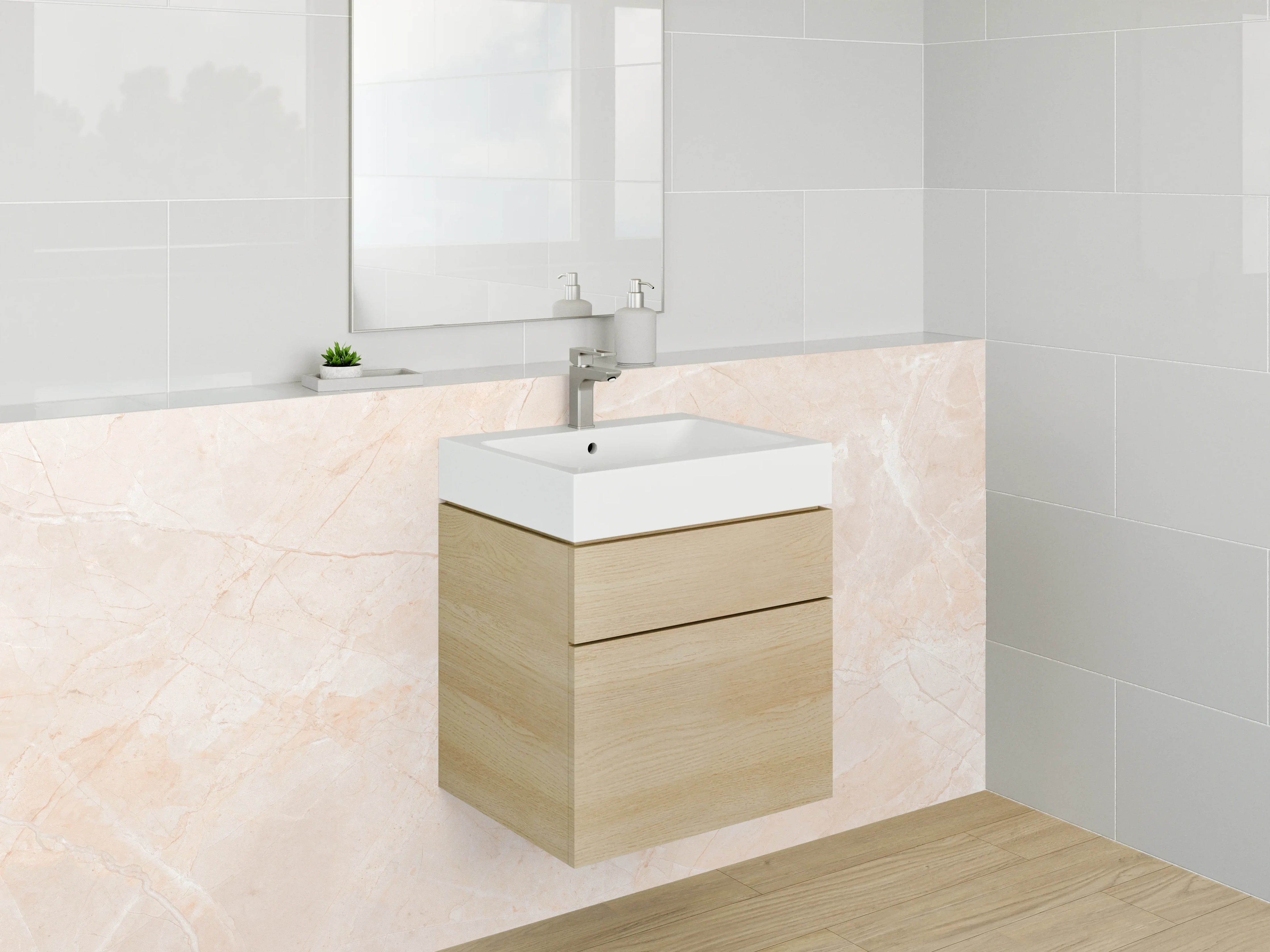 Waschbecken-Rückwand - Elegante Marmoroptik in Beige und Weiß