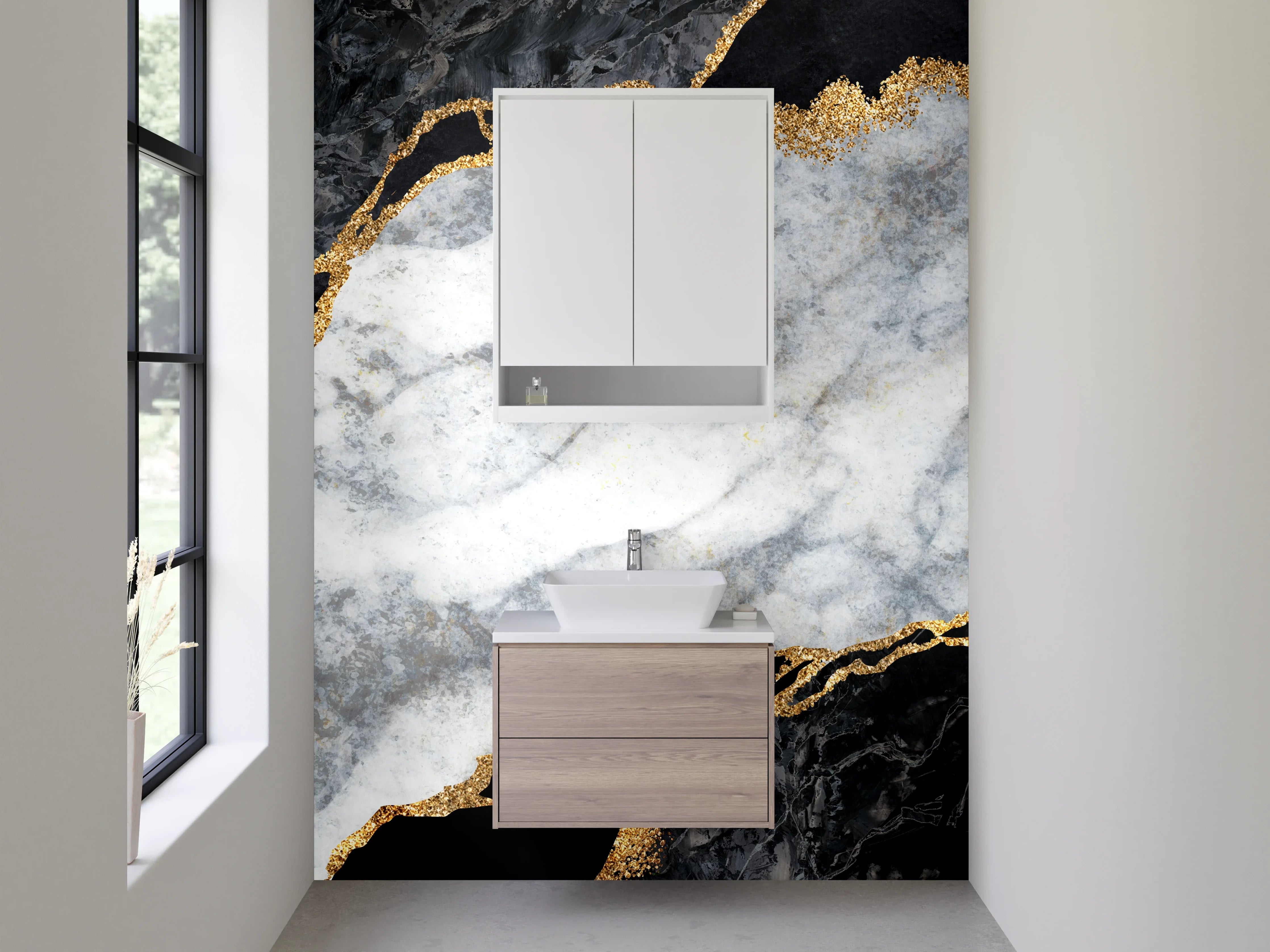 Waschbecken-Rückwand - Elegante Marmoroptik in Schwarz und Weiß