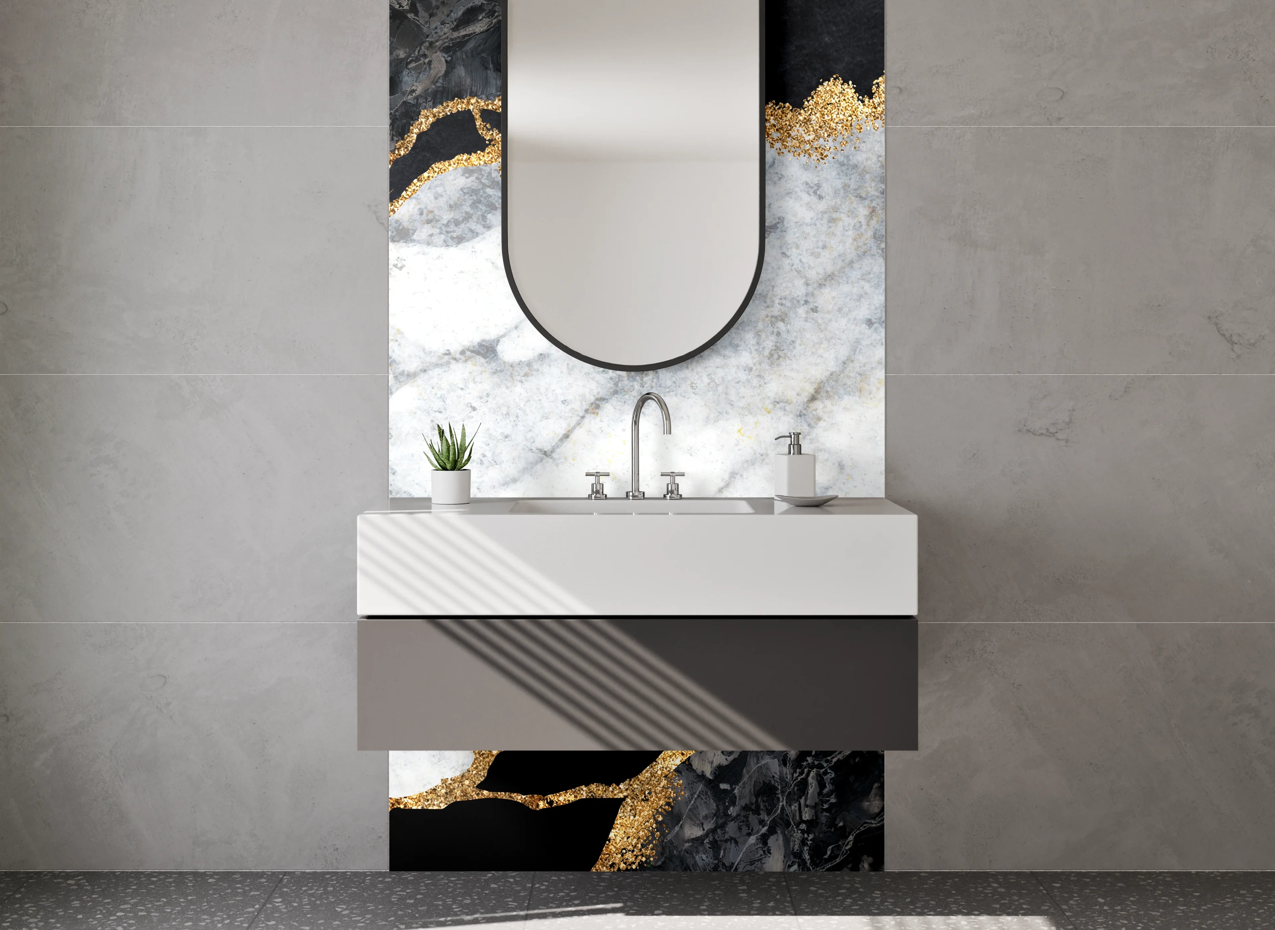 Waschbecken-Rückwand - Elegante Marmoroptik in Schwarz und Weiß