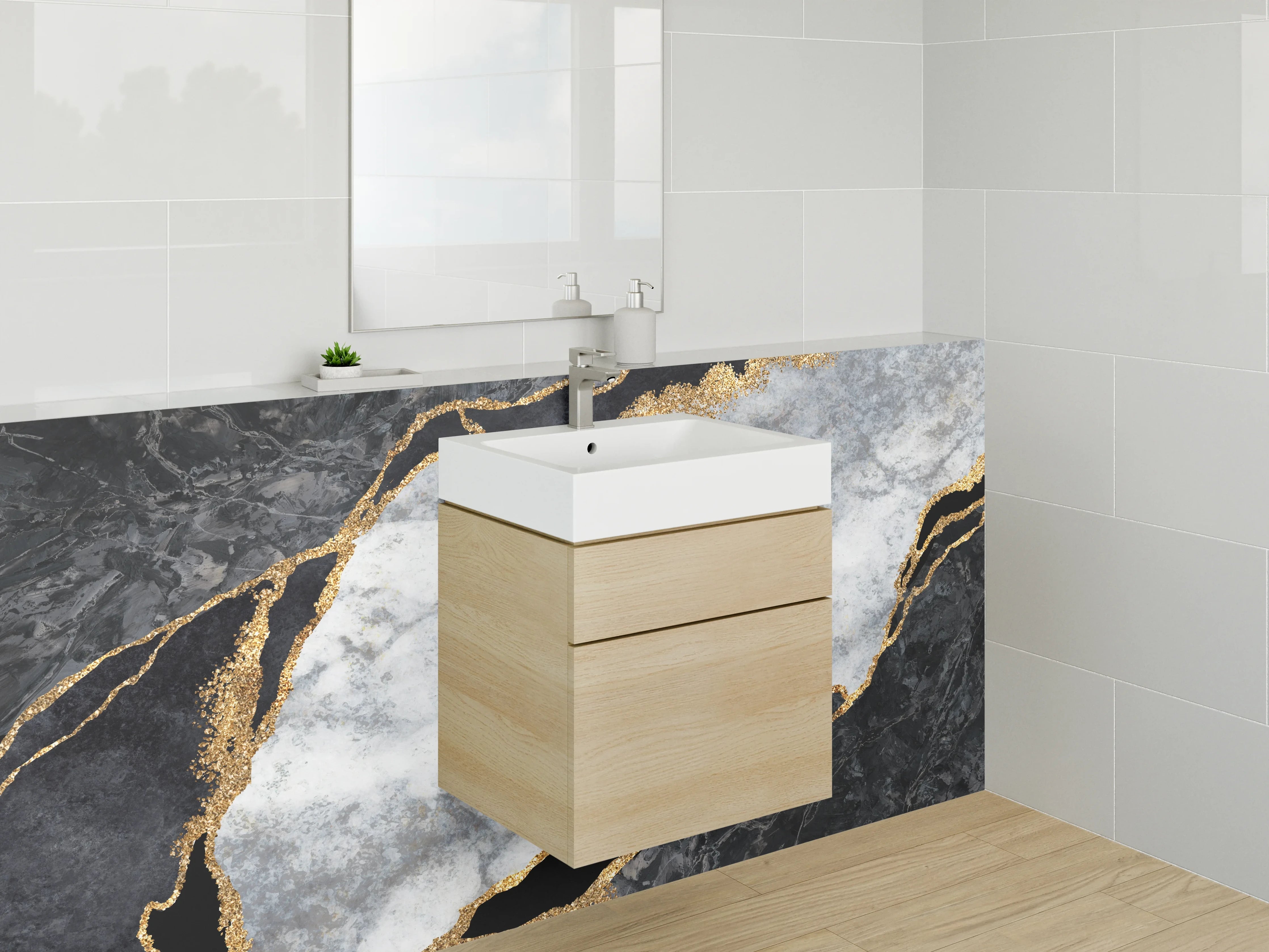 Waschbecken-Rückwand - Elegante Marmoroptik in Schwarz und Weiß