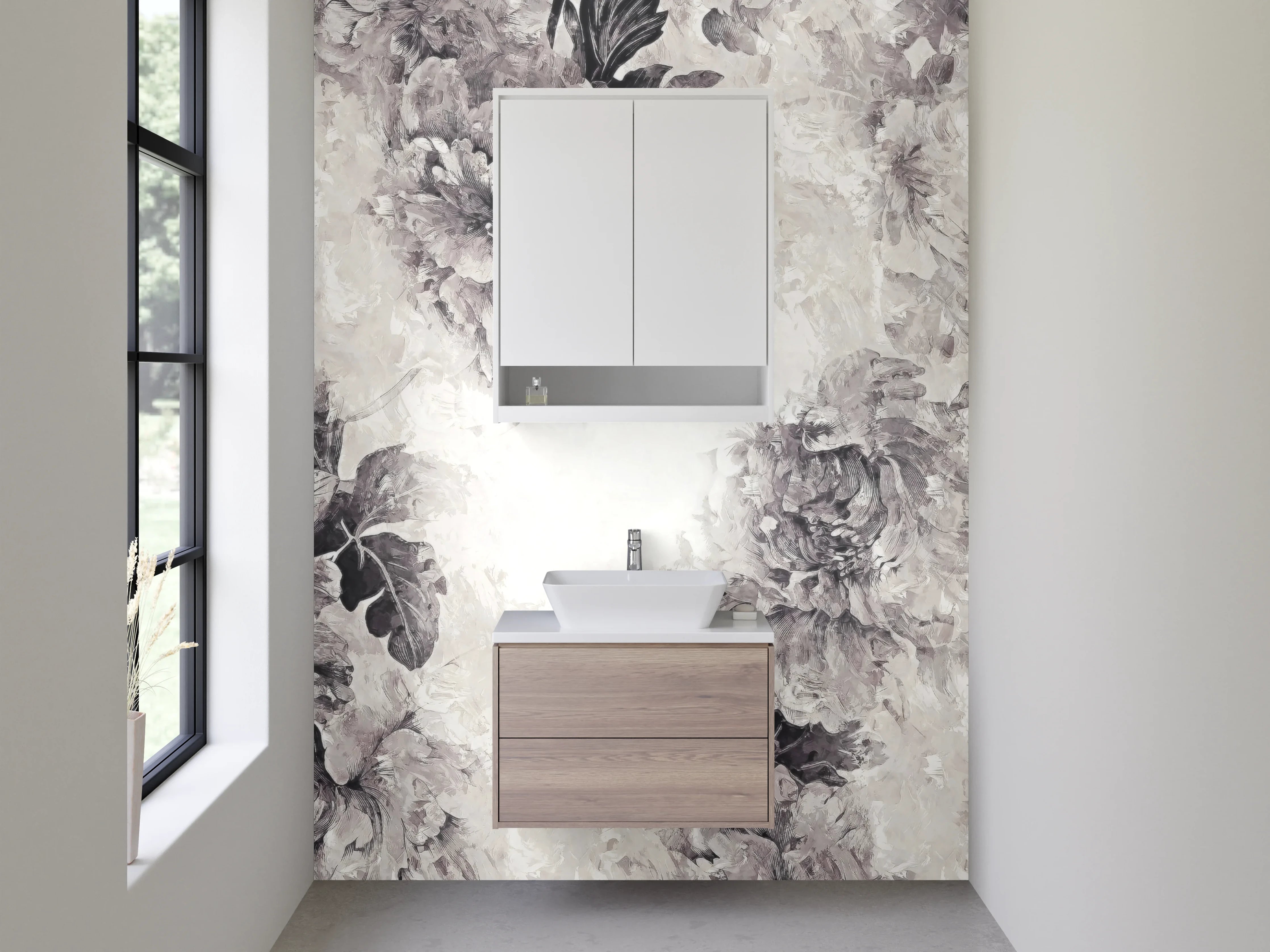 Waschbecken-Rückwand - Elegante Schwarz-Weiß-Blumen Aquarell