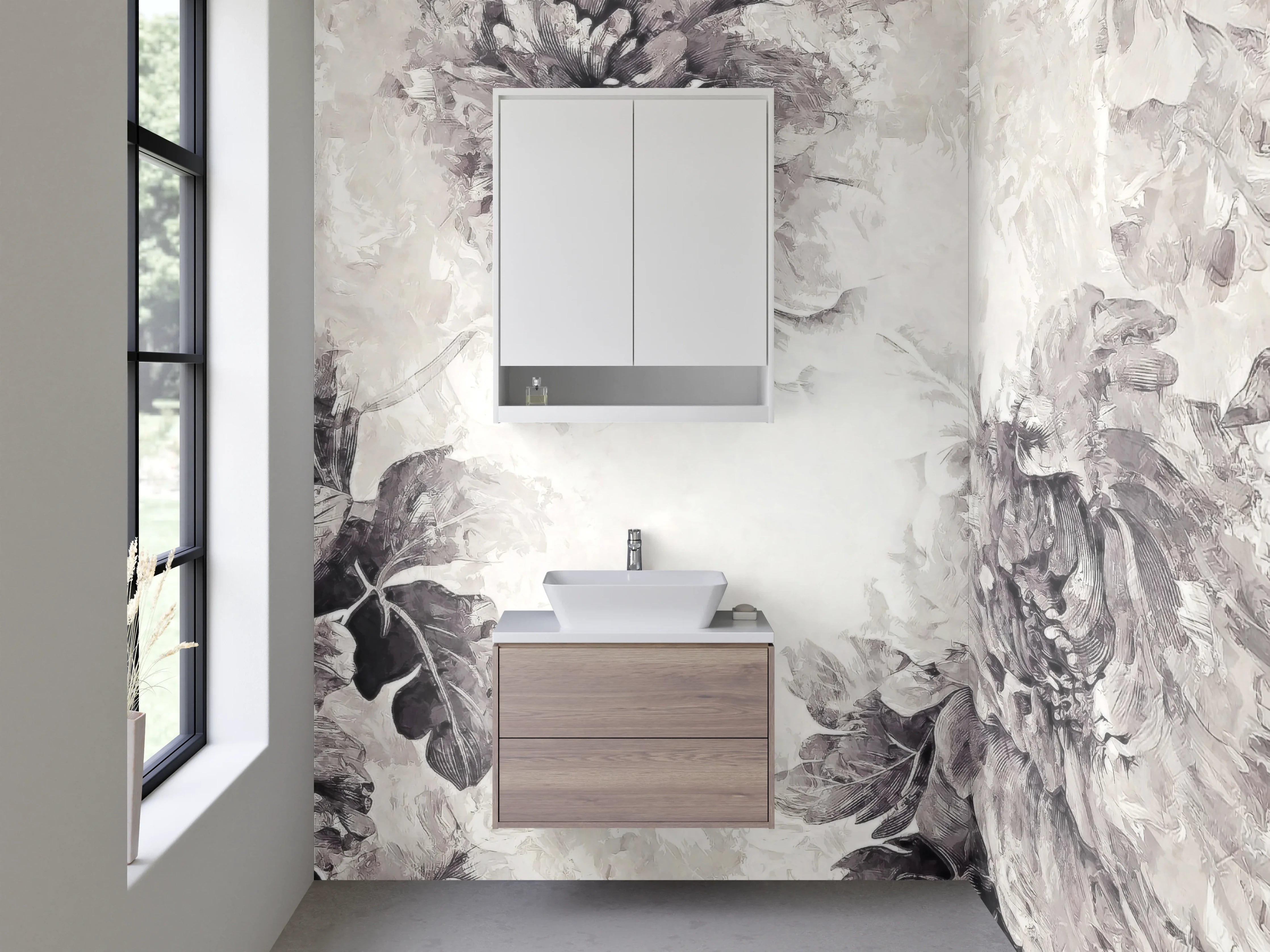 Waschbecken-Rückwand - Elegante Schwarz-Weiß-Blumen Aquarell