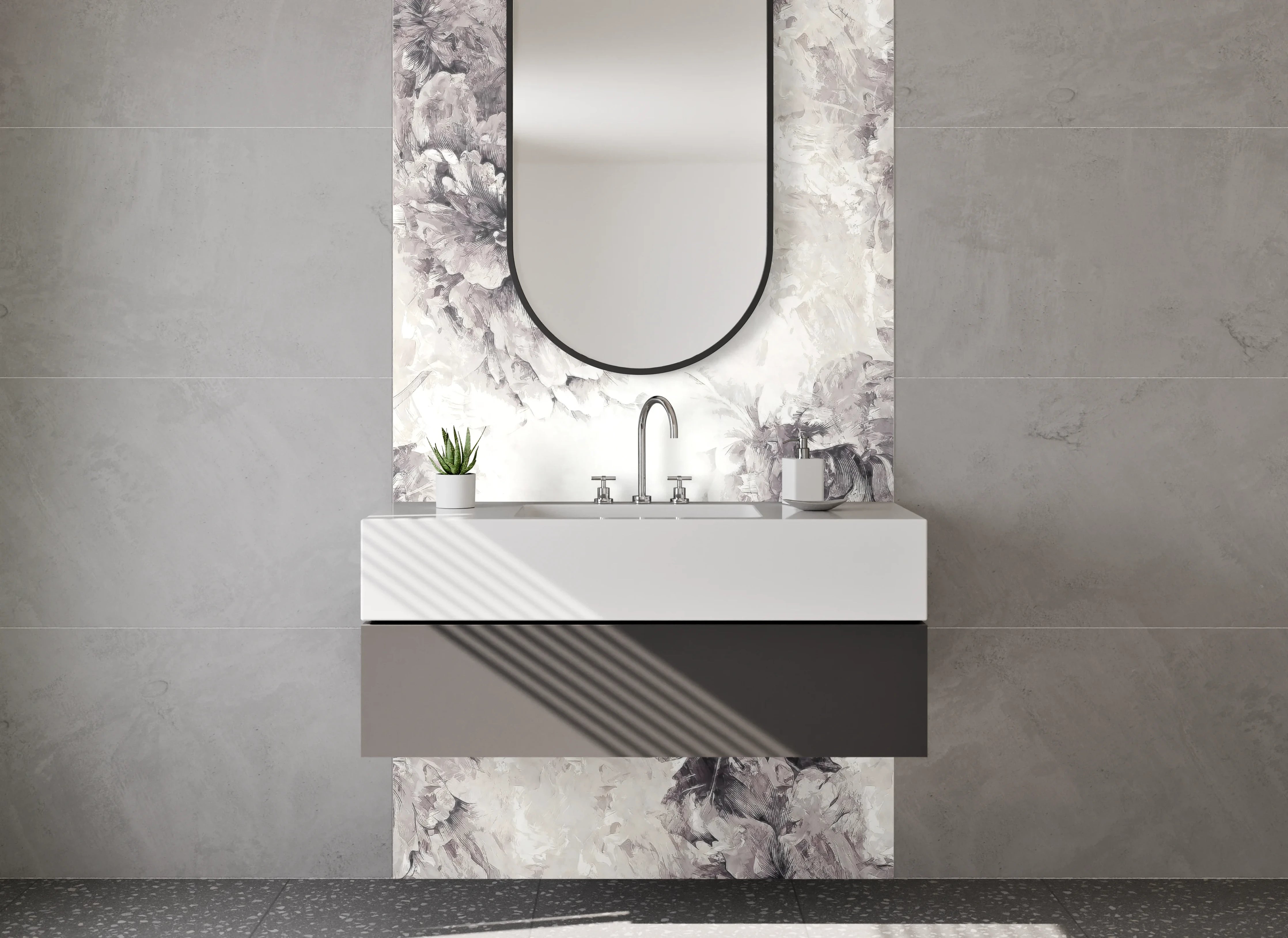 Waschbecken-Rückwand - Elegante Schwarz-Weiß-Blumen Aquarell