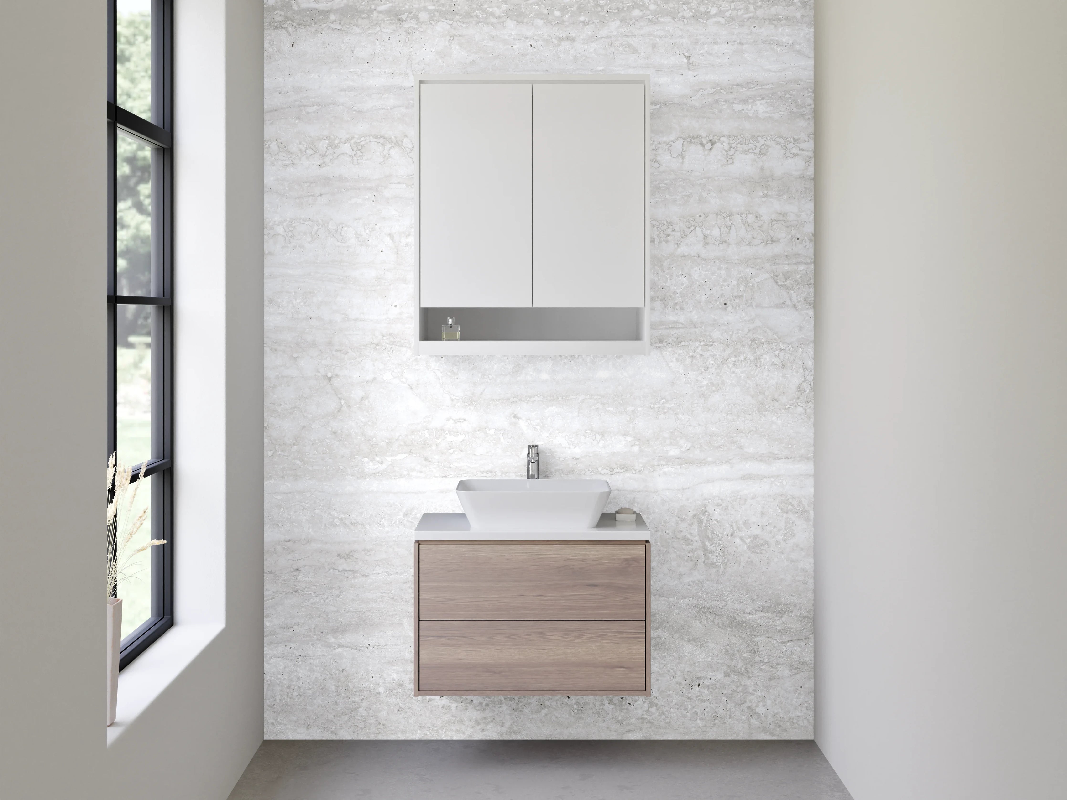 Waschbecken-Rückwand - Elegante Weiß-Grau-Marmoroptik