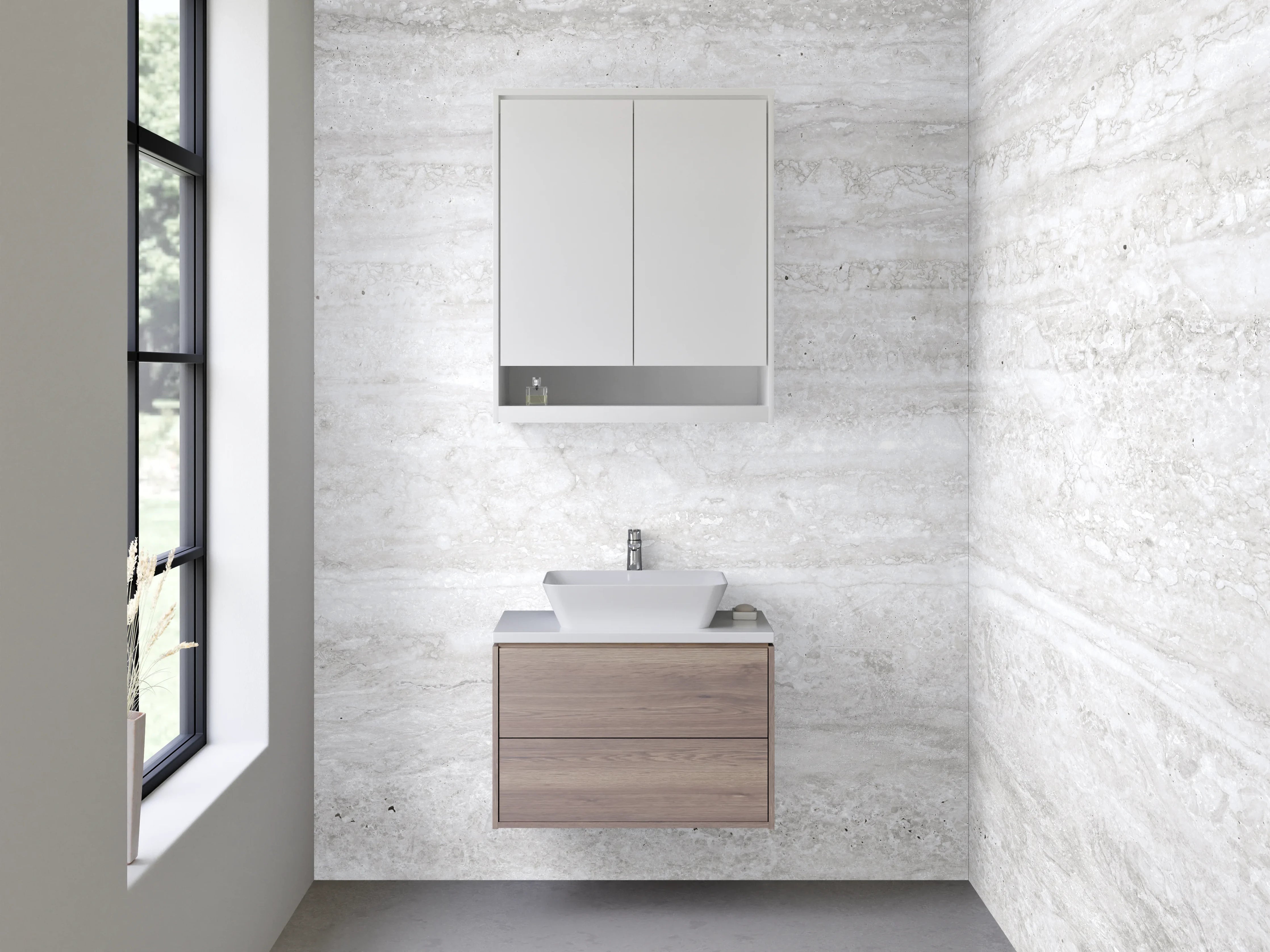 Waschbecken-Rückwand - Elegante Weiß-Grau-Marmoroptik